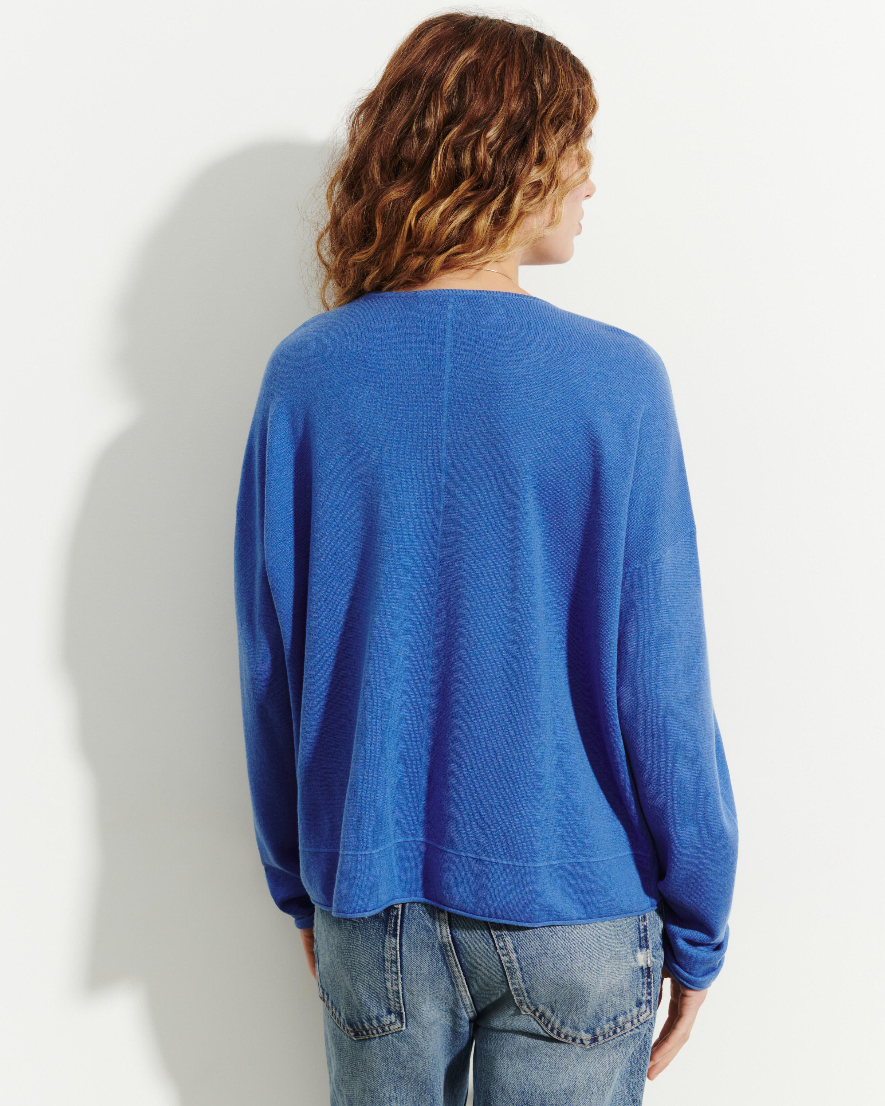 Pull V minimaliste oversized-BLEU ALTHEA-70% coton 30% cachemire