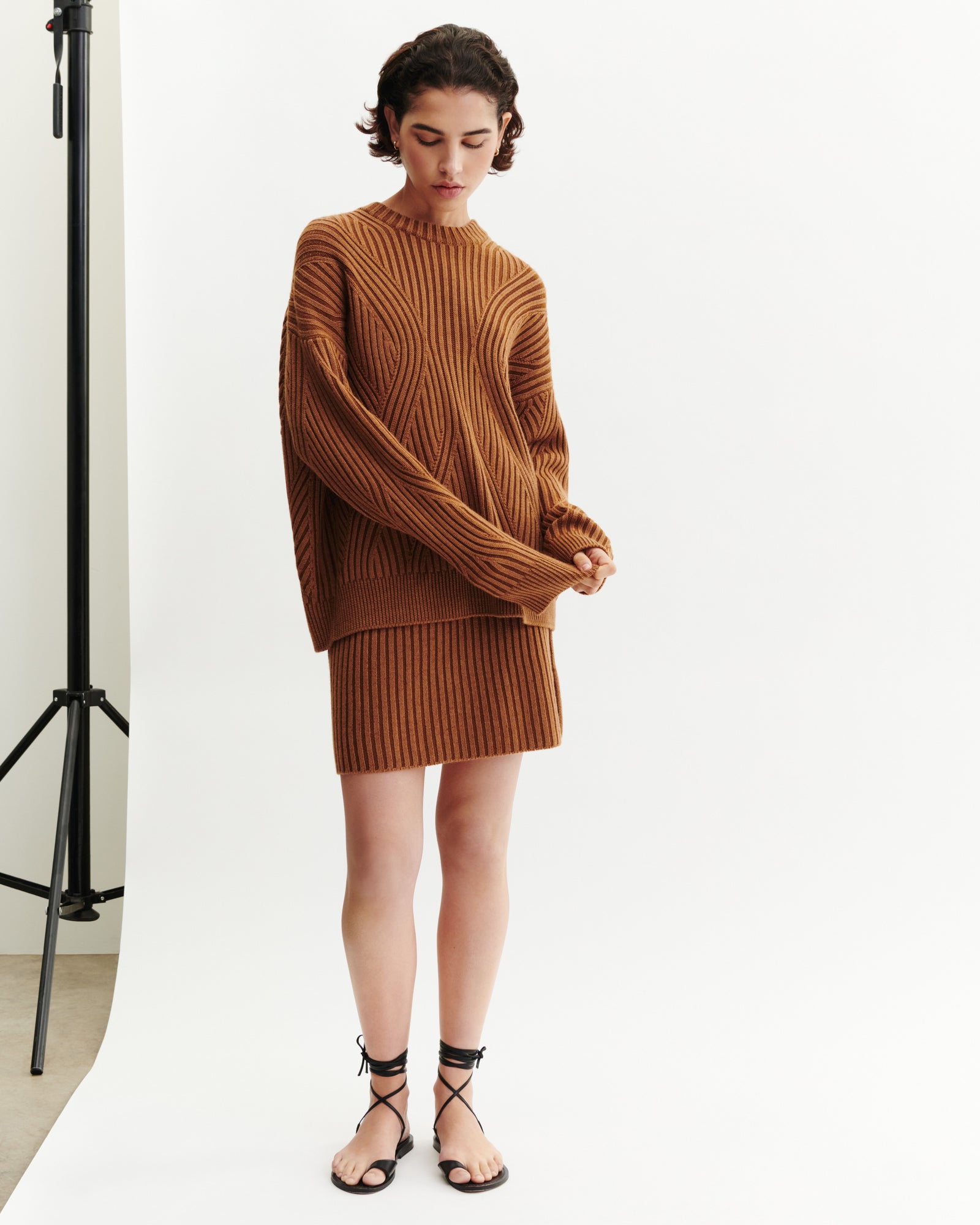 Pull oversized à côtes-CARAMEL-95% laine 5% cachemire