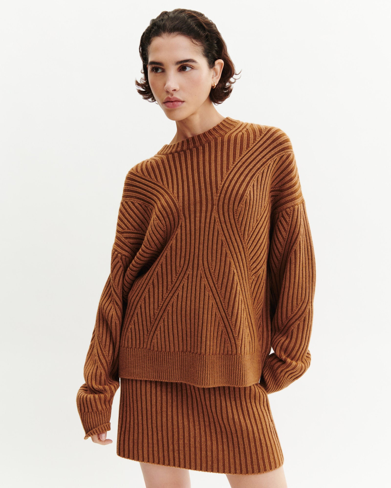 Pull oversized à côtes-CARAMEL-95% laine 5% cachemire