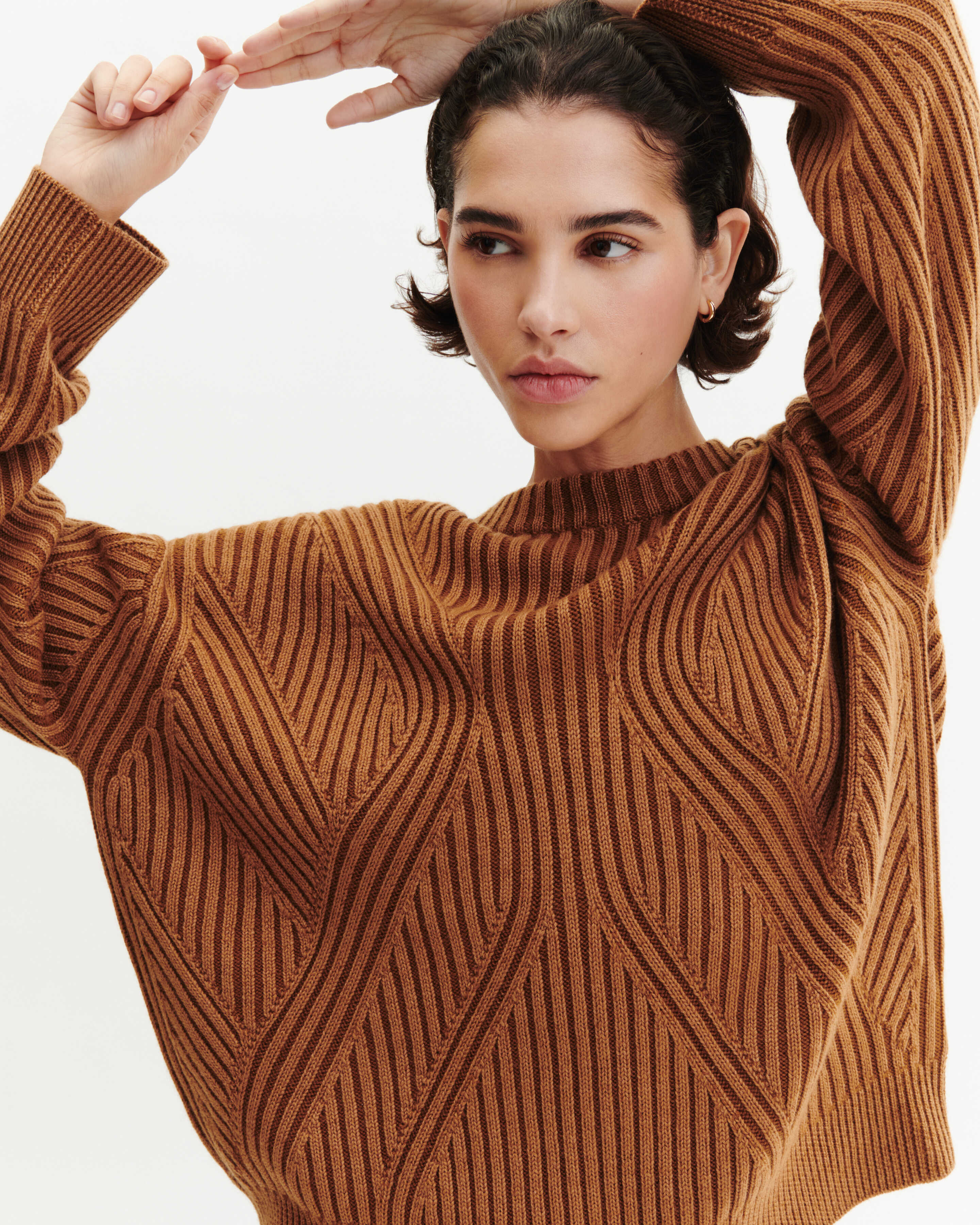 Pull oversized à côtes-CARAMEL-95% laine 5% cachemire