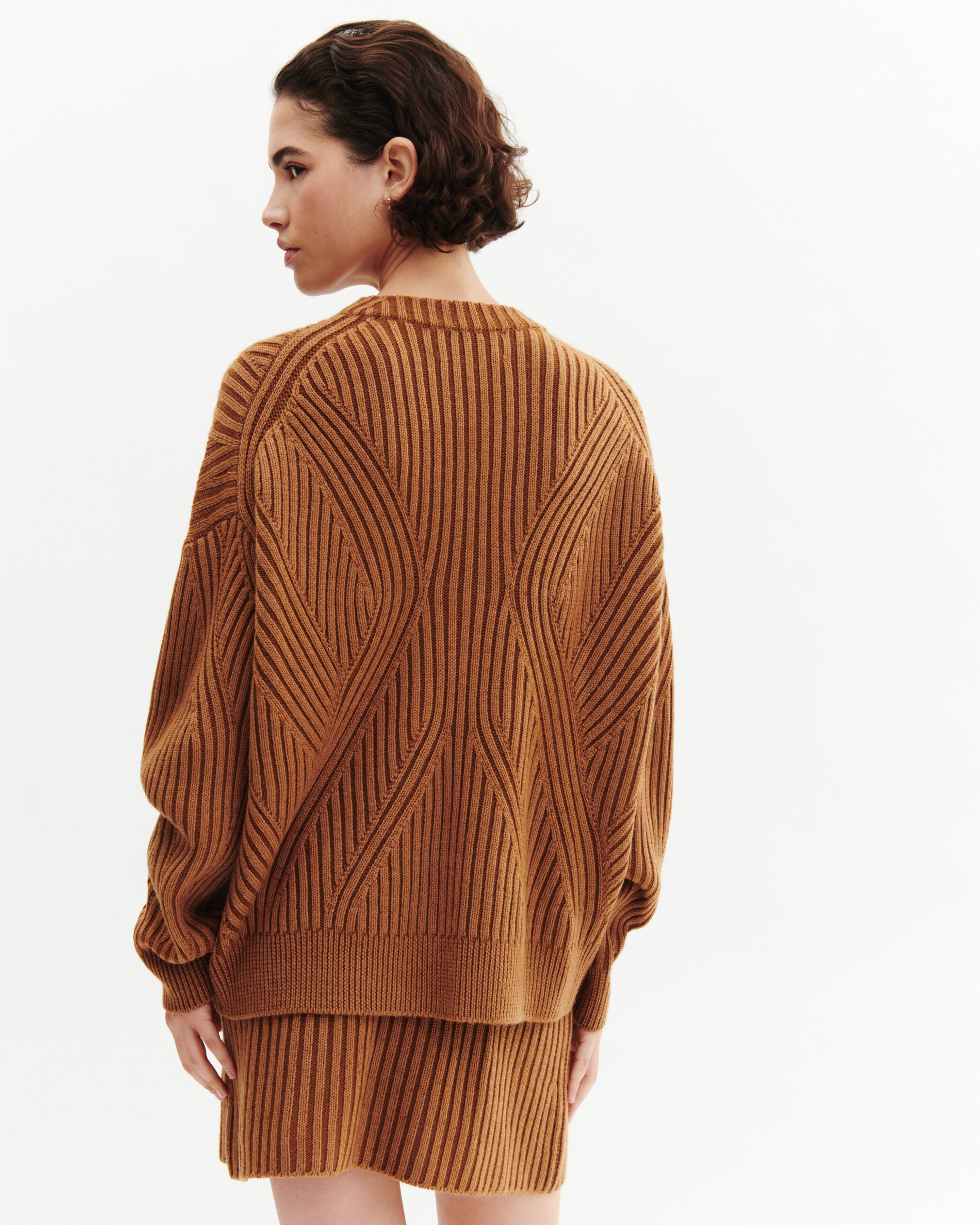 Pull oversized à côtes-CARAMEL-95% laine 5% cachemire