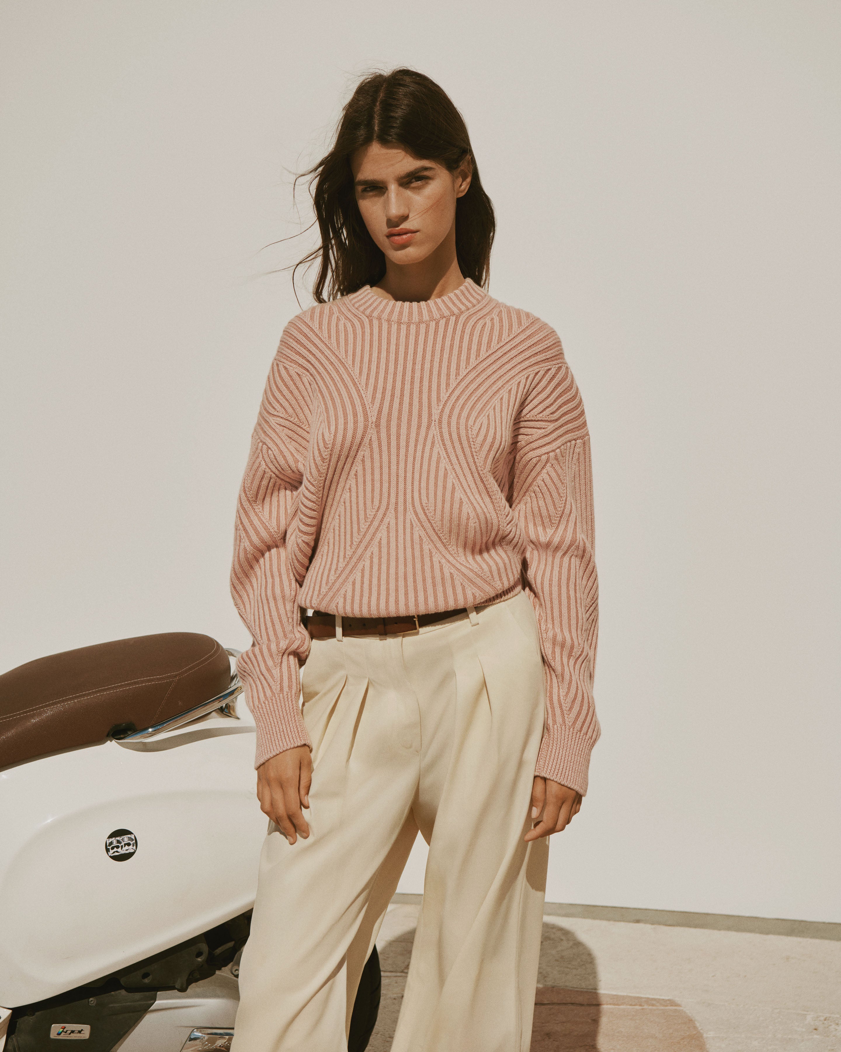 Pull oversized à côtes-ROSE EDEN-95% laine 5% cachemire