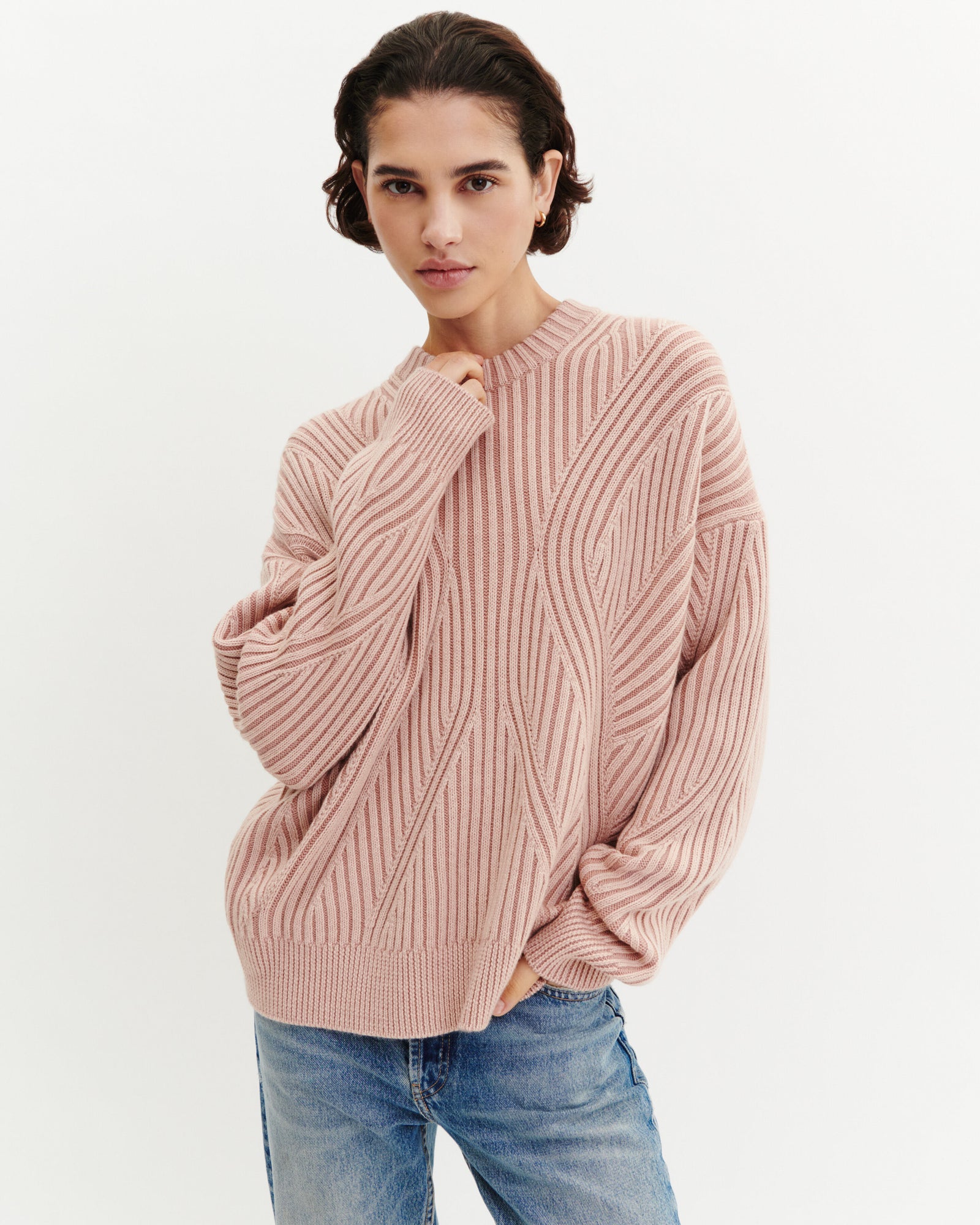 Pull oversized à côtes-ROSE EDEN-95% laine 5% cachemire