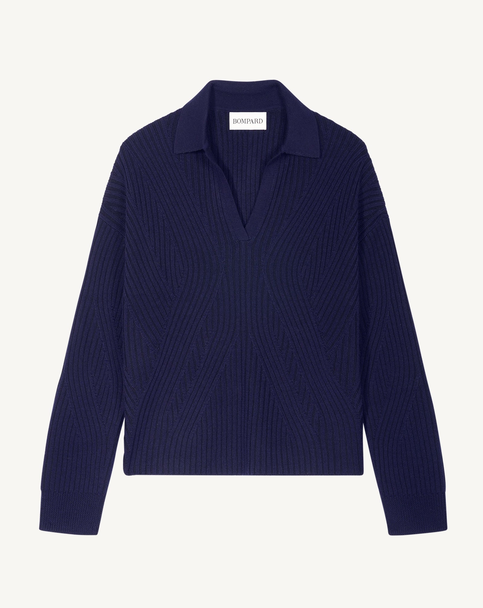 Polo à côtes-MARINE-95% laine 5% cachemire