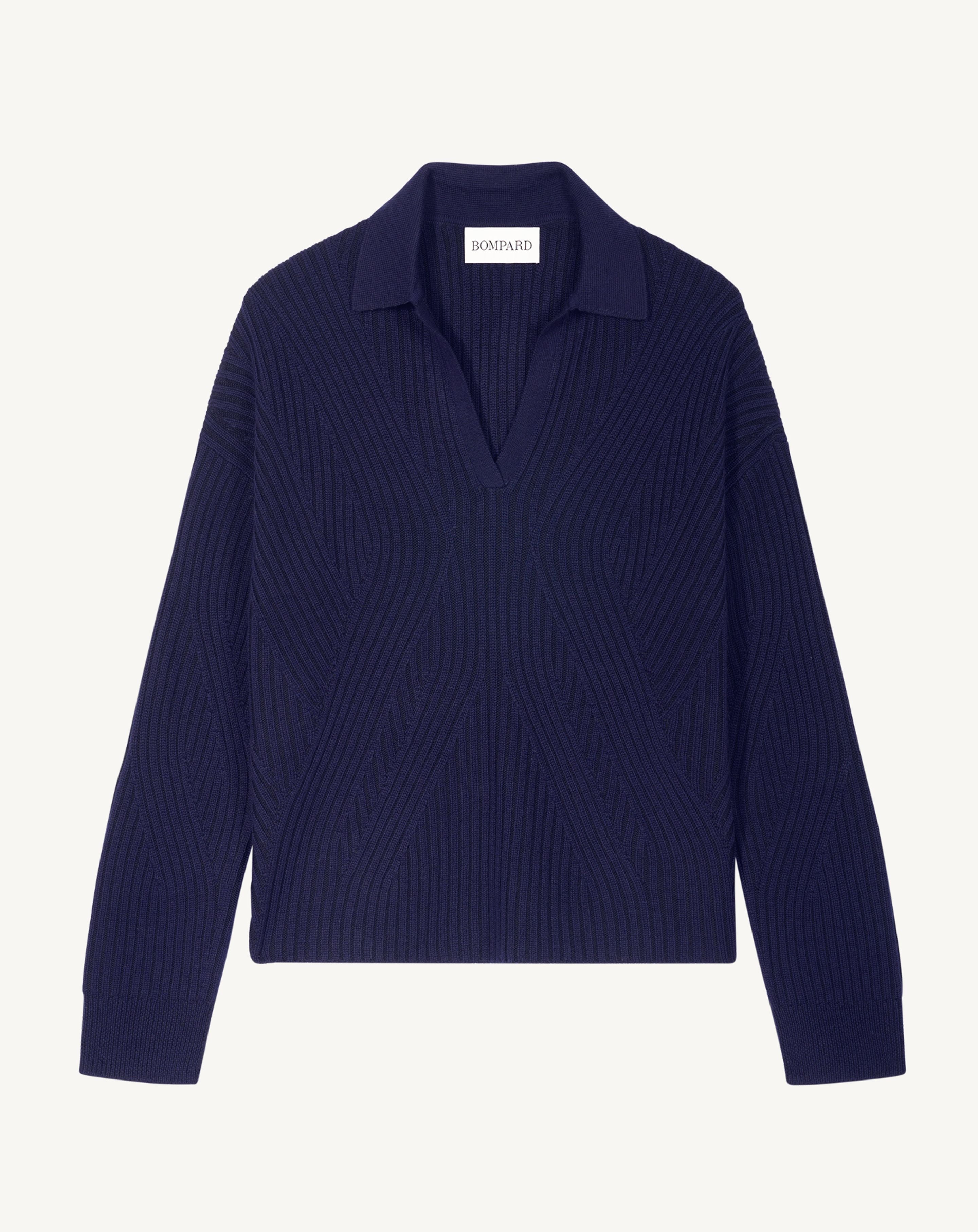 Polo à côtes-MARINE-95% laine 5% cachemire