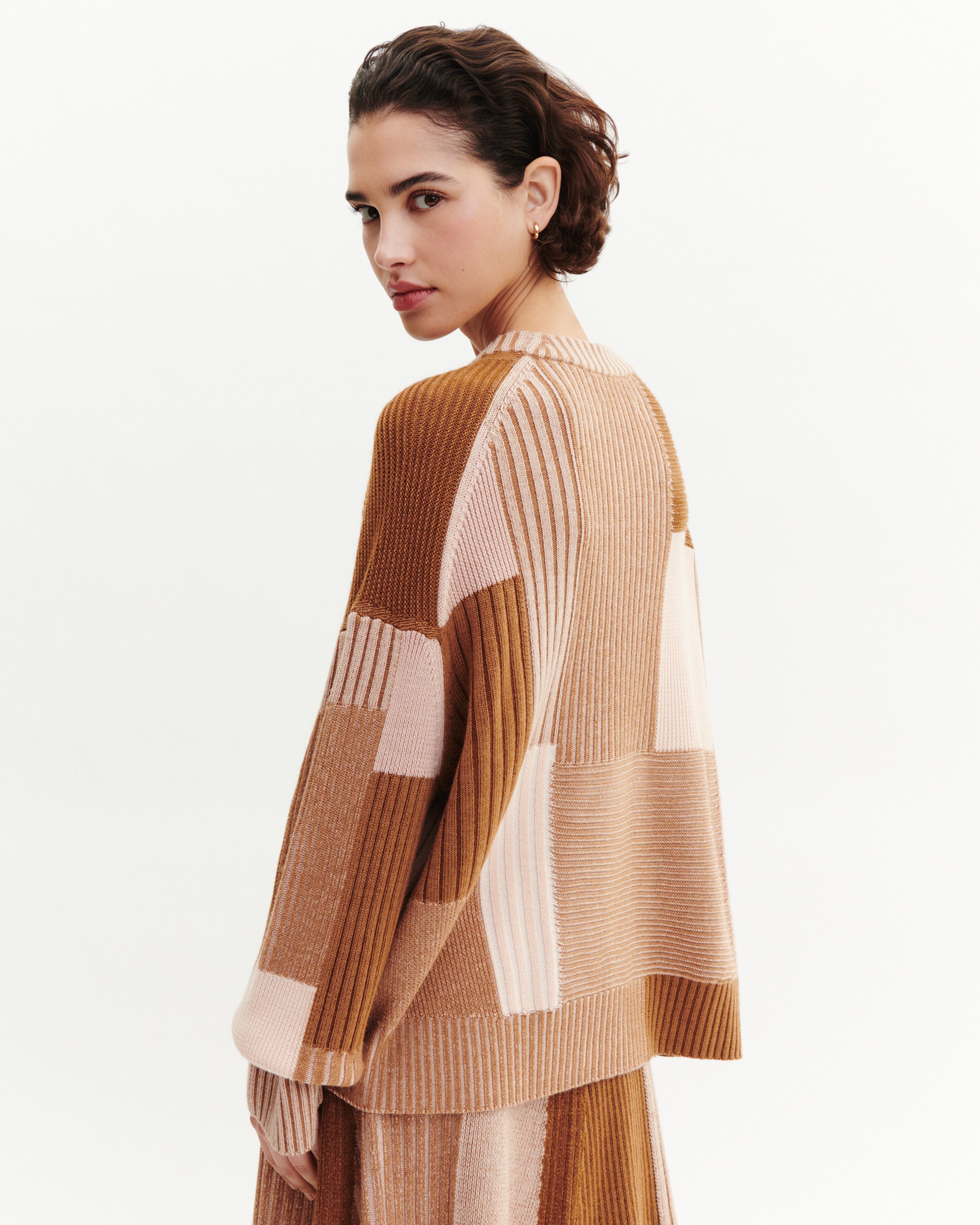 Pull oversized patchwork-CARAMEL/ROSE EDEN-95% laine 5% cachemire
