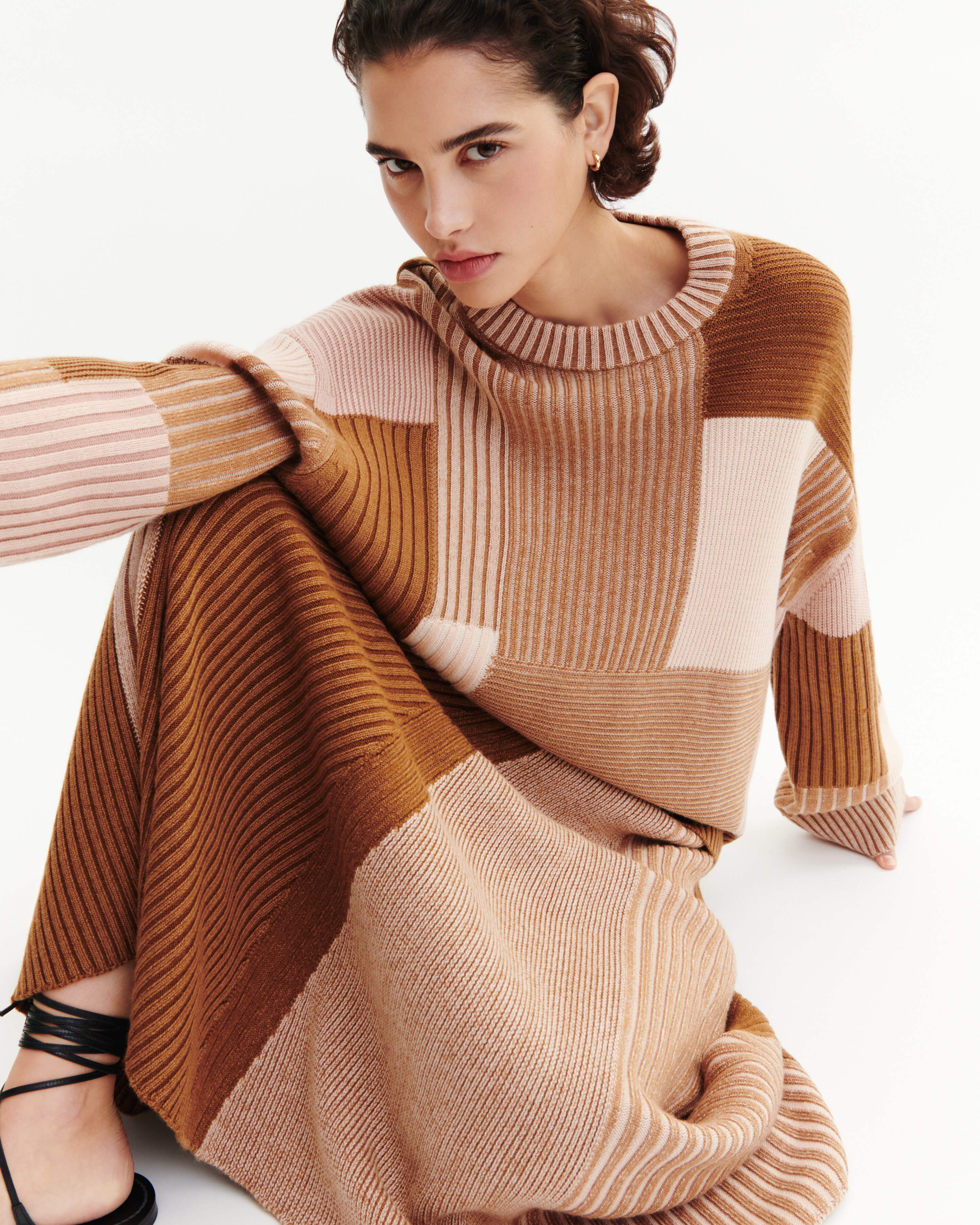 Pull oversized patchwork-CARAMEL/ROSE EDEN-95% laine 5% cachemire