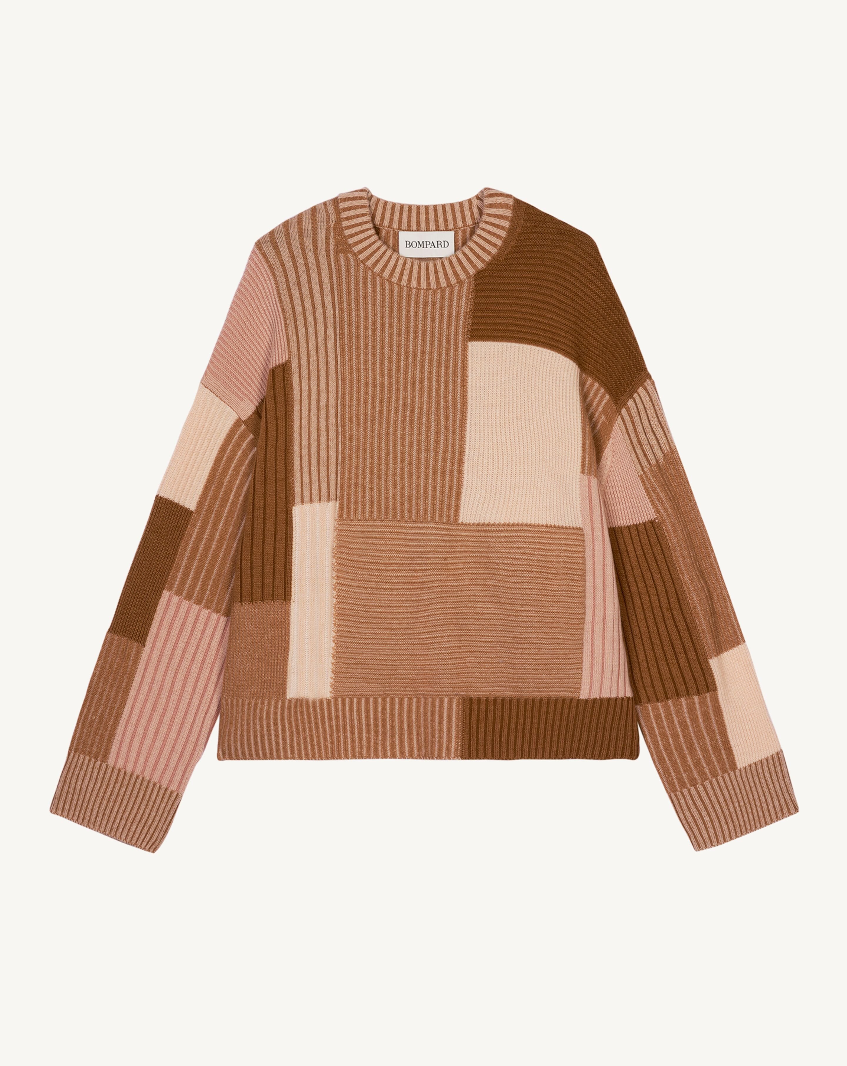 Pull oversized patchwork-CARAMEL/ROSE EDEN-95% laine 5% cachemire