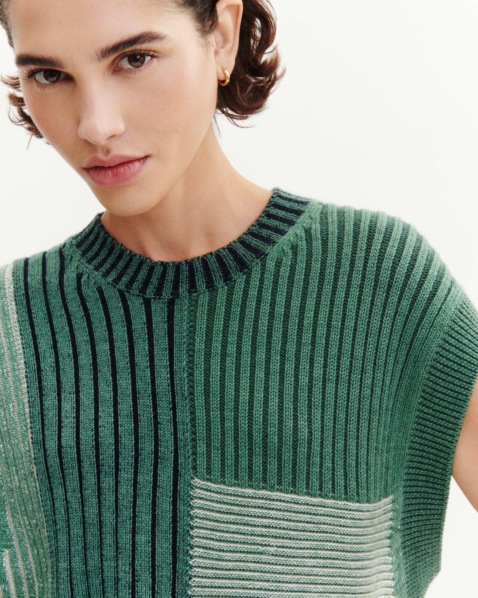 Pull sans manches patchwork-JADE/VERT AMANDE-95% laine 5% cachemire