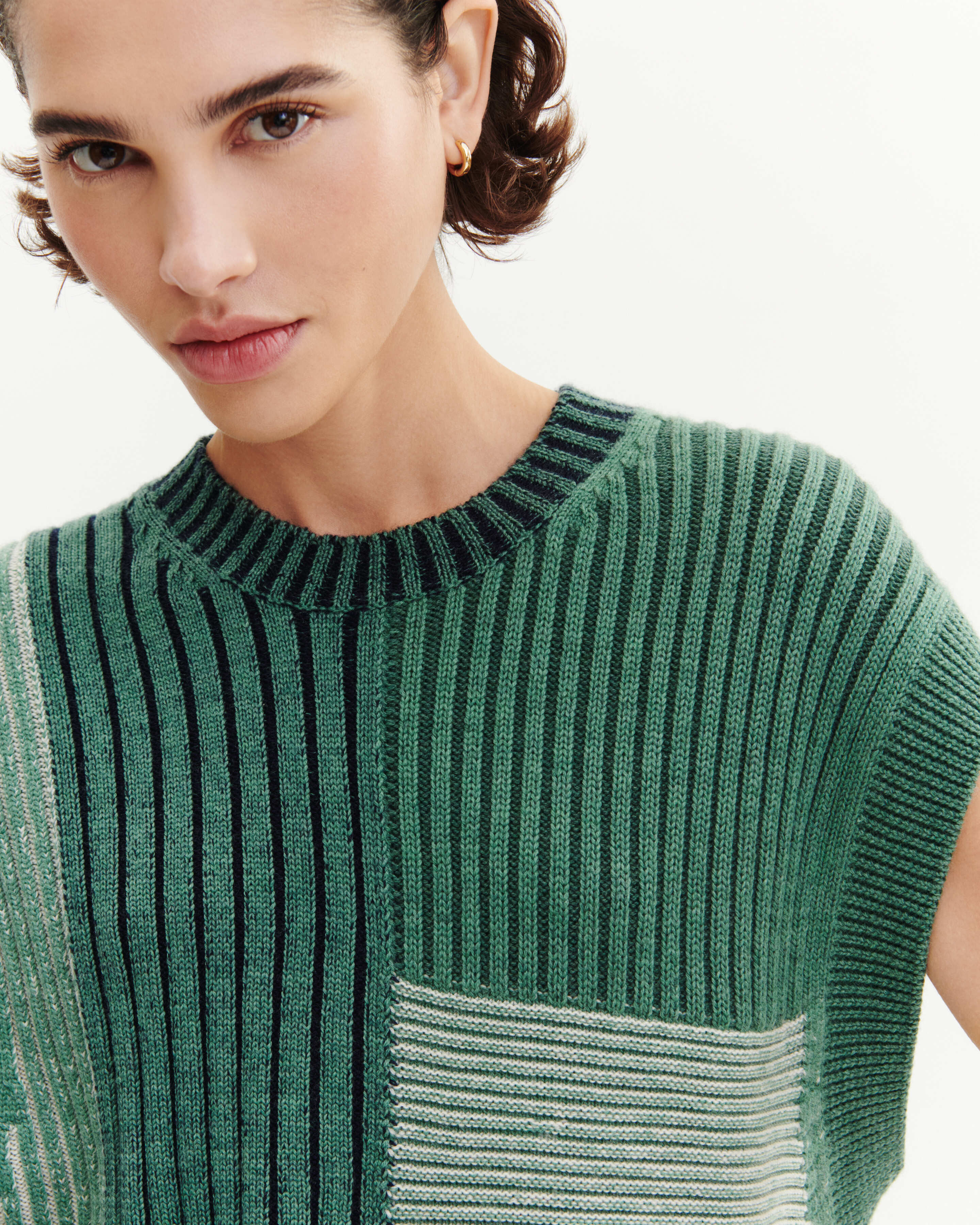 Pull sans manches patchwork-JADE/VERT AMANDE-95% laine 5% cachemire