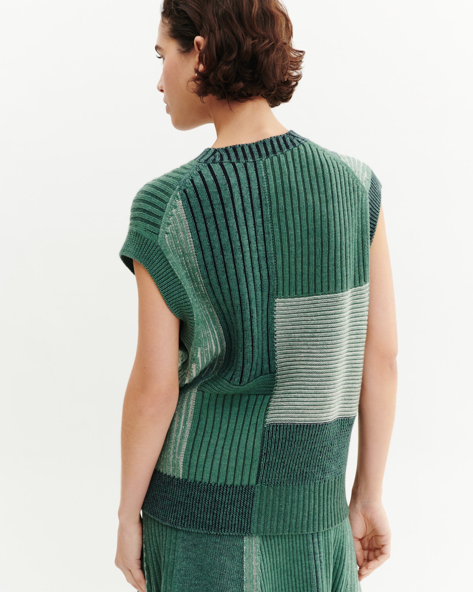 Pull sans manches patchwork-JADE/VERT AMANDE-95% laine 5% cachemire