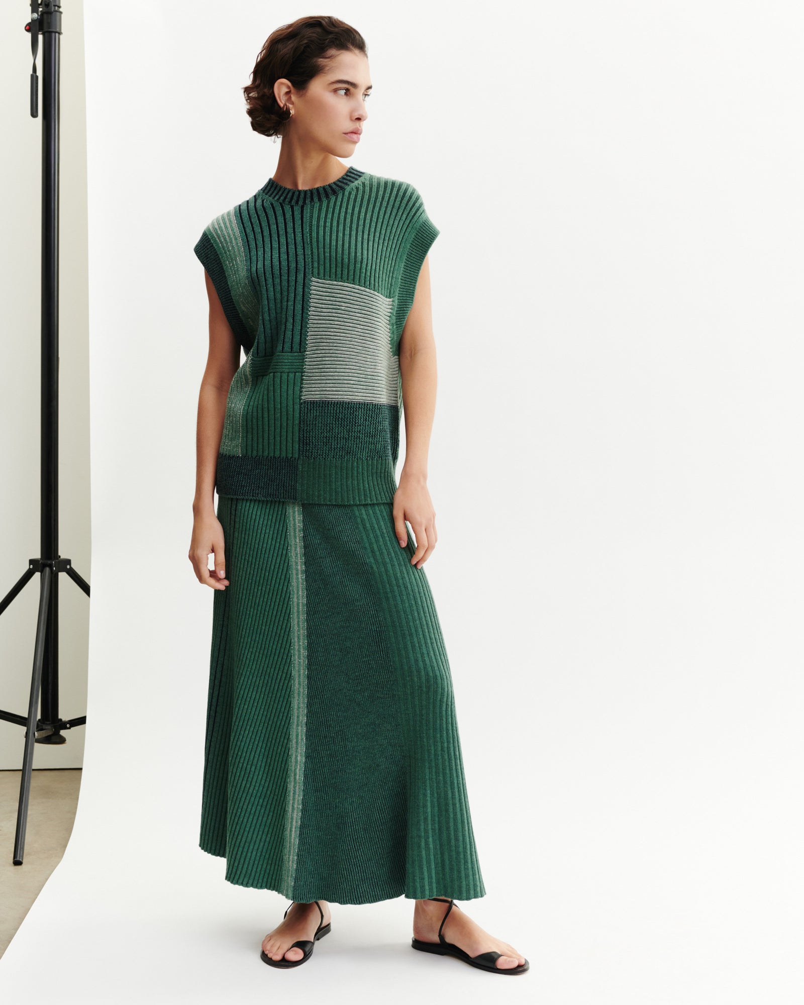 Pull sans manches patchwork-JADE/VERT AMANDE-95% laine 5% cachemire