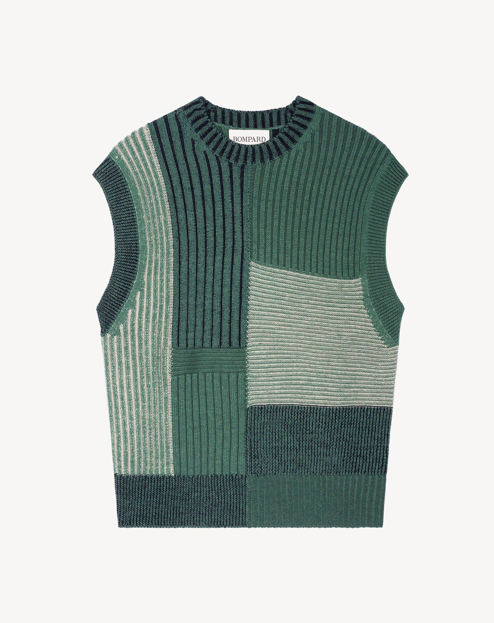 Pull sans manches patchwork-JADE/VERT AMANDE-95% laine 5% cachemire
