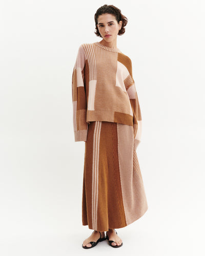 Jupe longue patchwork-CARAMEL/ROSE EDEN-95% laine 5% cachemire