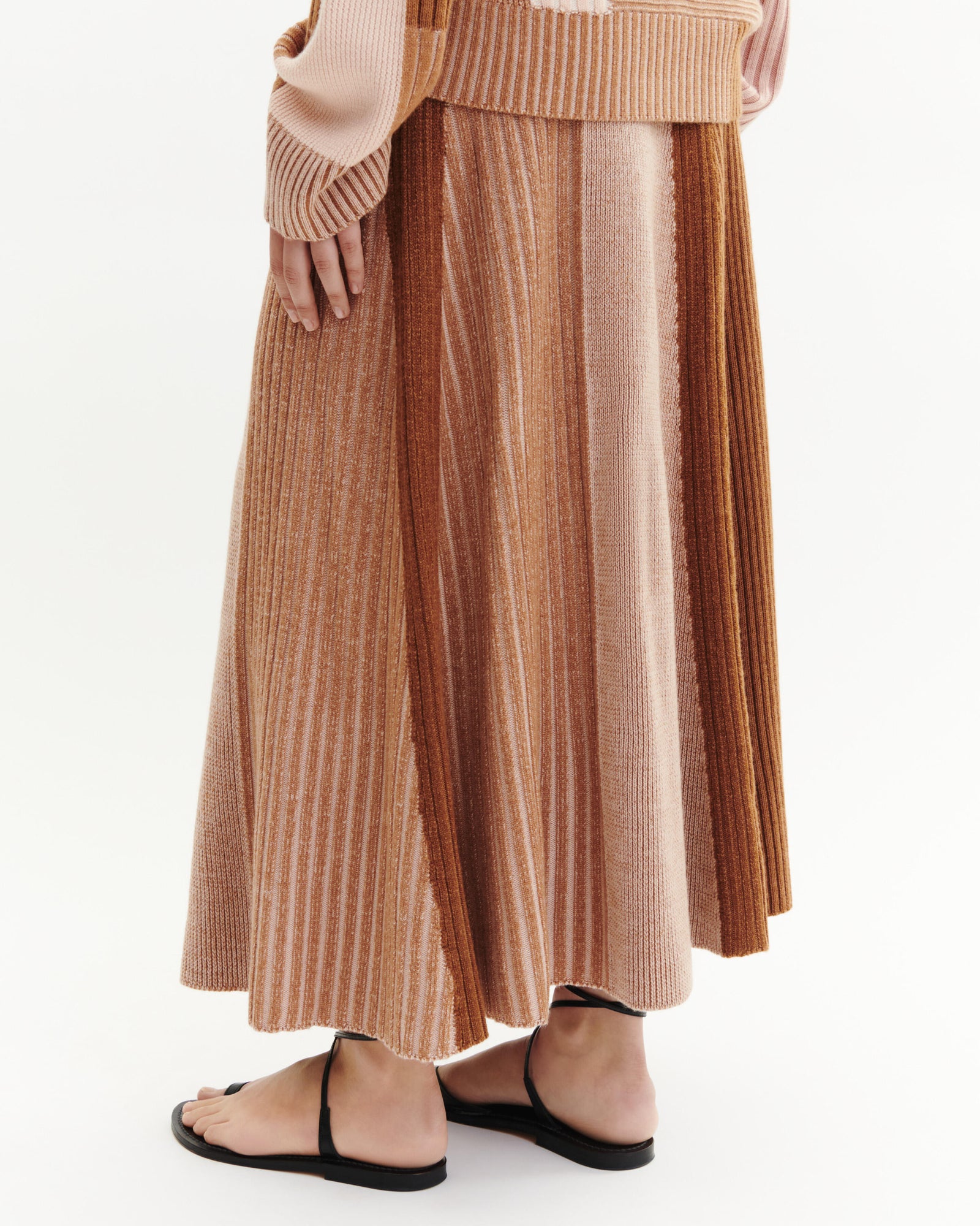 Jupe longue patchwork-CARAMEL/ROSE EDEN-95% laine 5% cachemire
