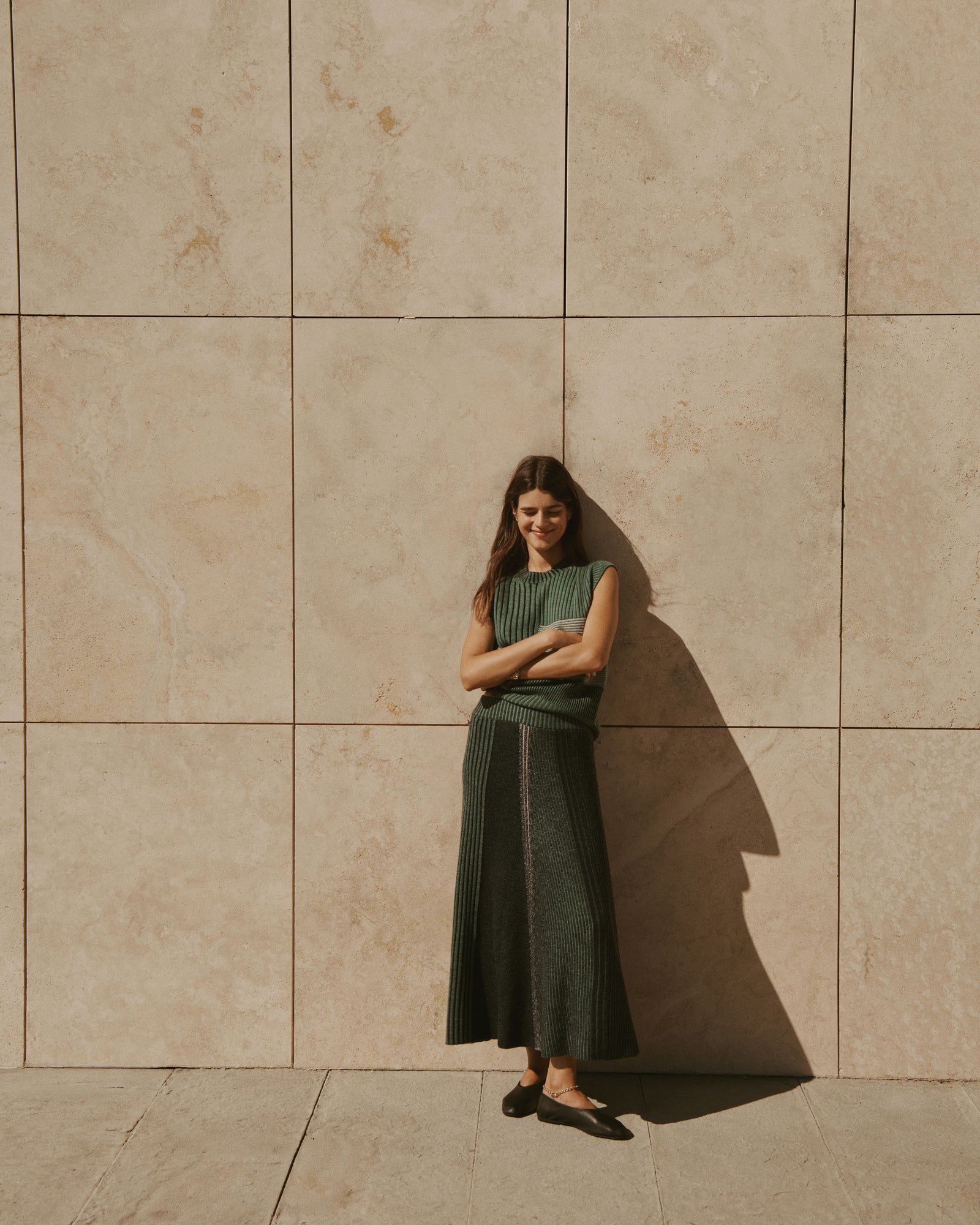 Jupe longue patchwork-JADE/VERT AMANDE-95% laine 5% cachemire