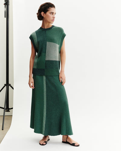 Jupe longue patchwork-JADE/VERT AMANDE-95% laine 5% cachemire