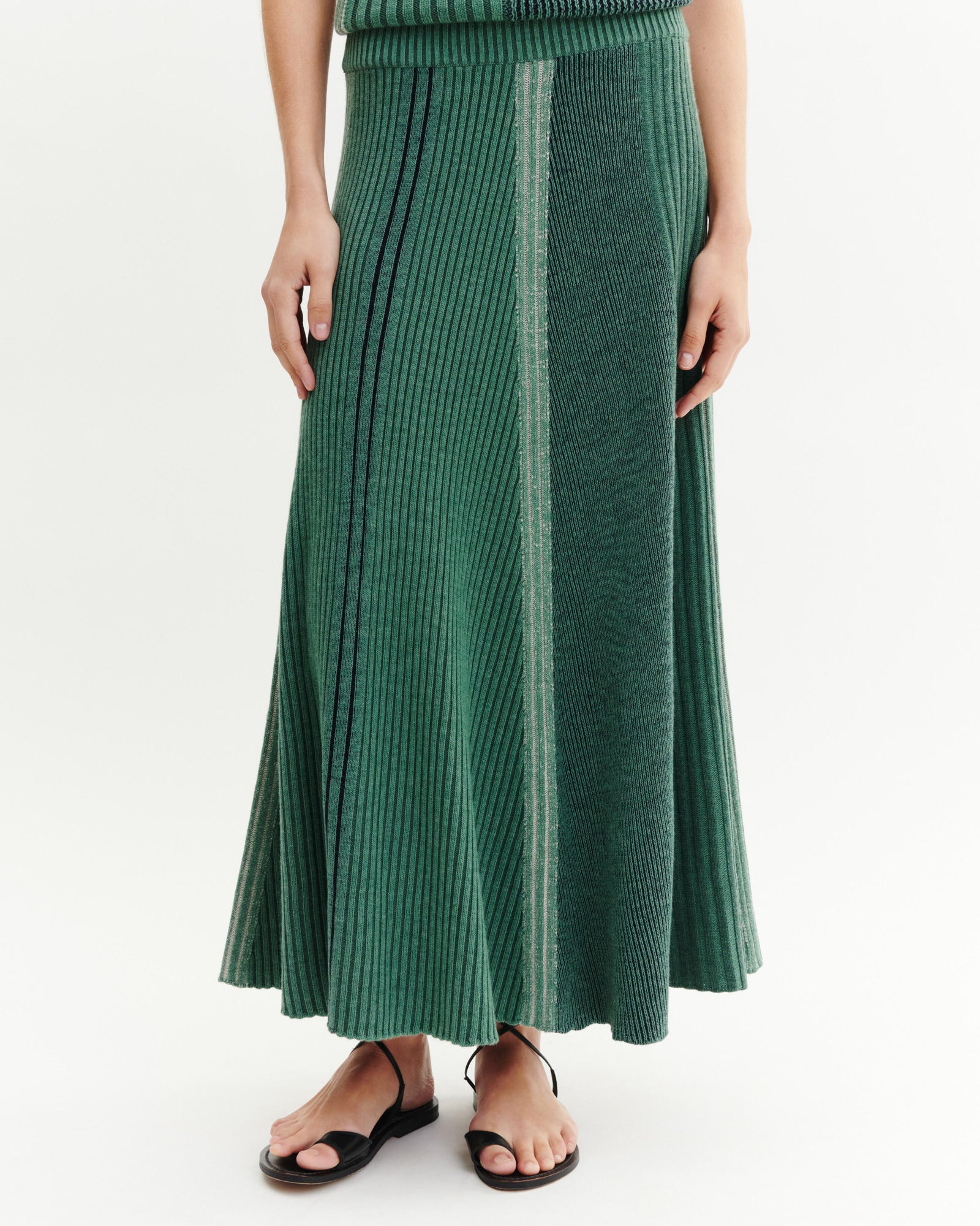 Jupe longue patchwork-JADE/VERT AMANDE-95% laine 5% cachemire