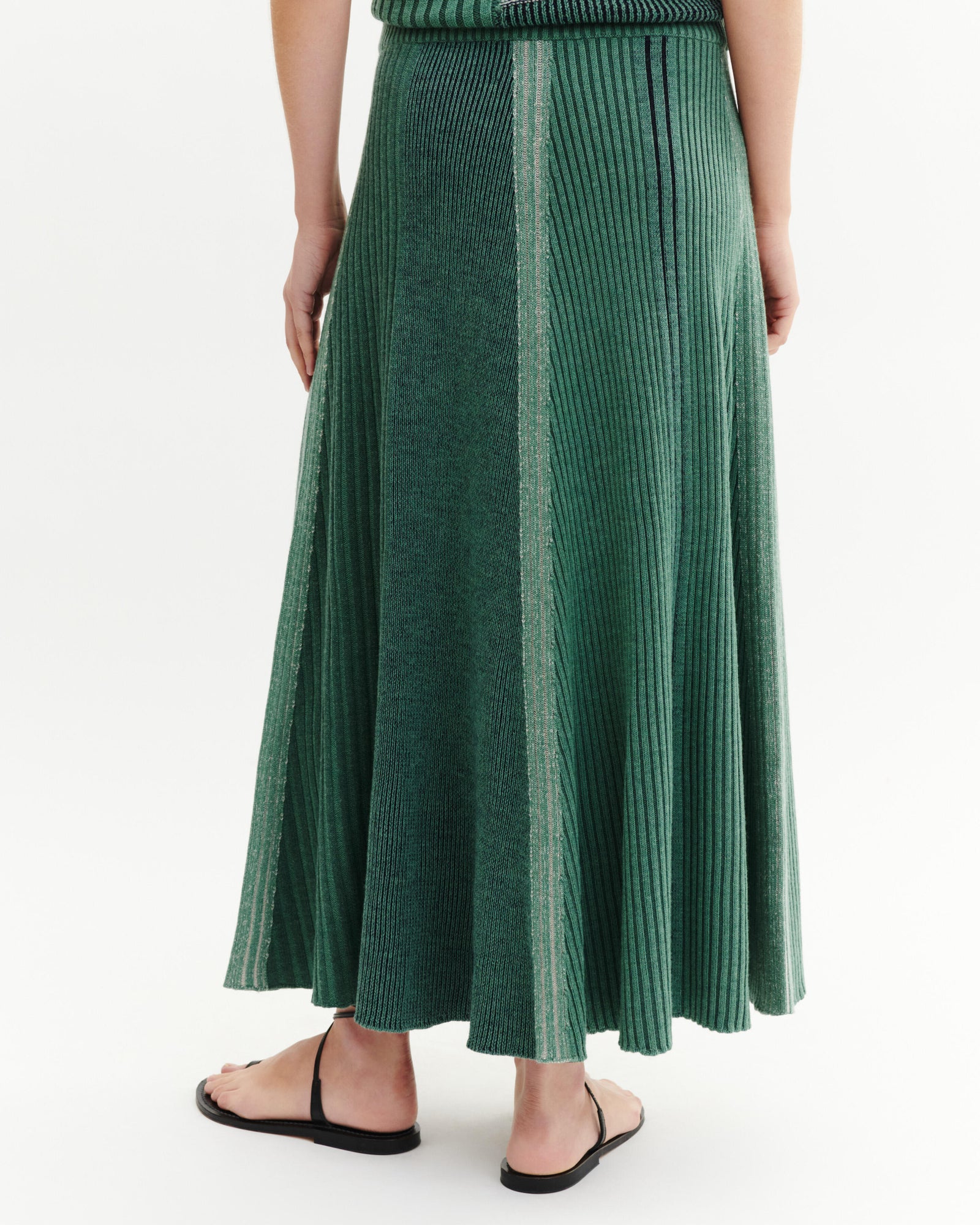 Jupe longue patchwork-JADE/VERT AMANDE-95% laine 5% cachemire