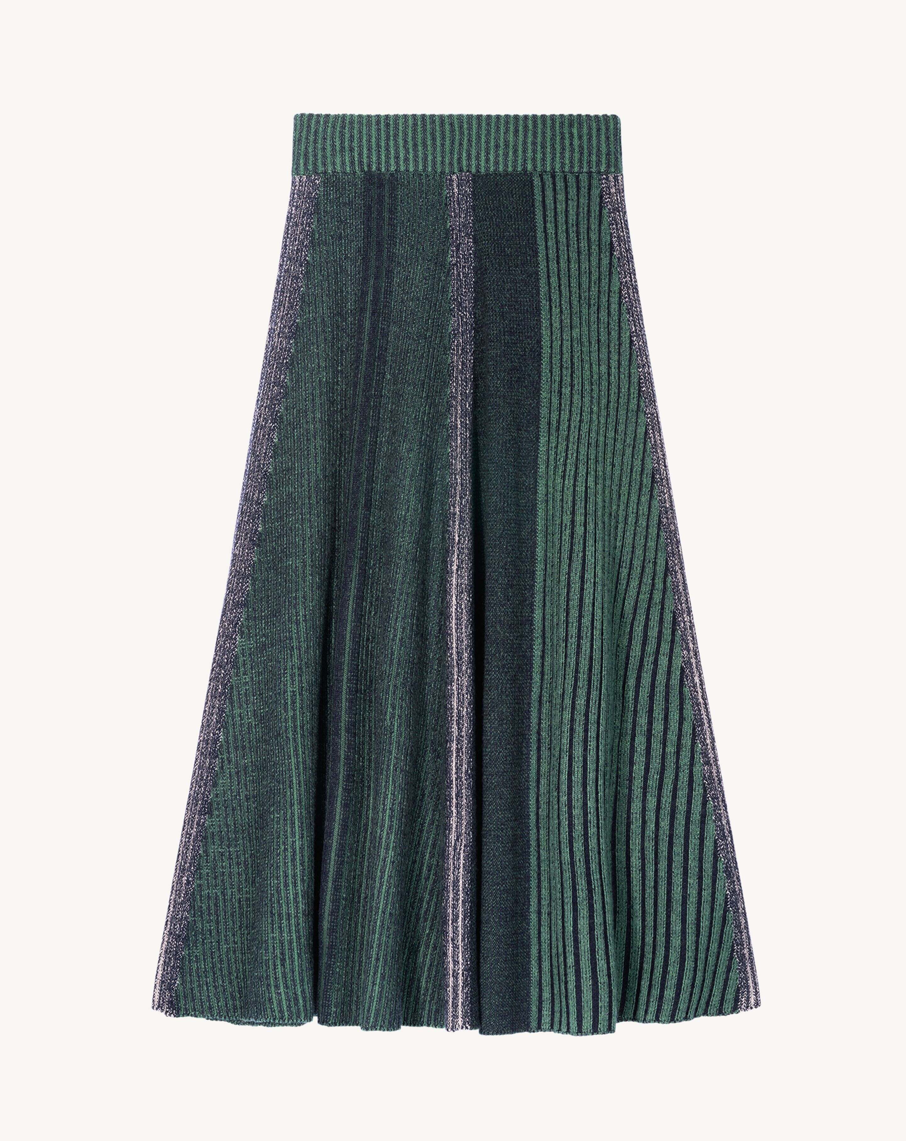 Long patchwork skirt in Wool, Cashmere Women jade/almond green