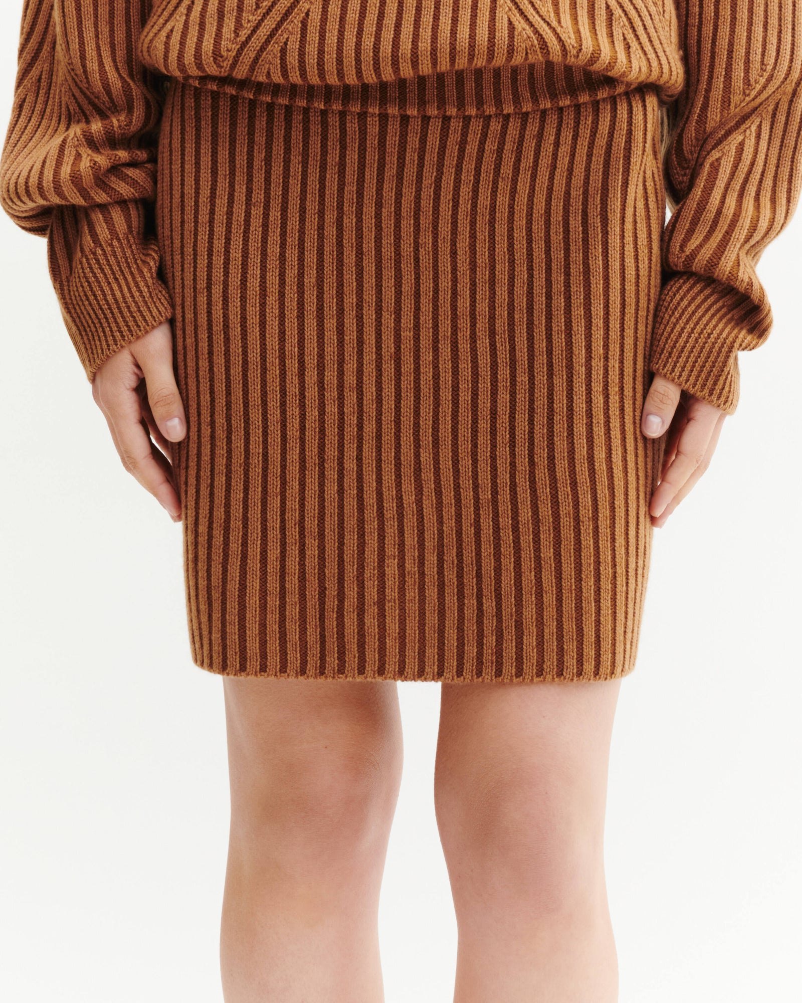 Mini jupe à côtes-CARAMEL-95% laine 5% cachemire