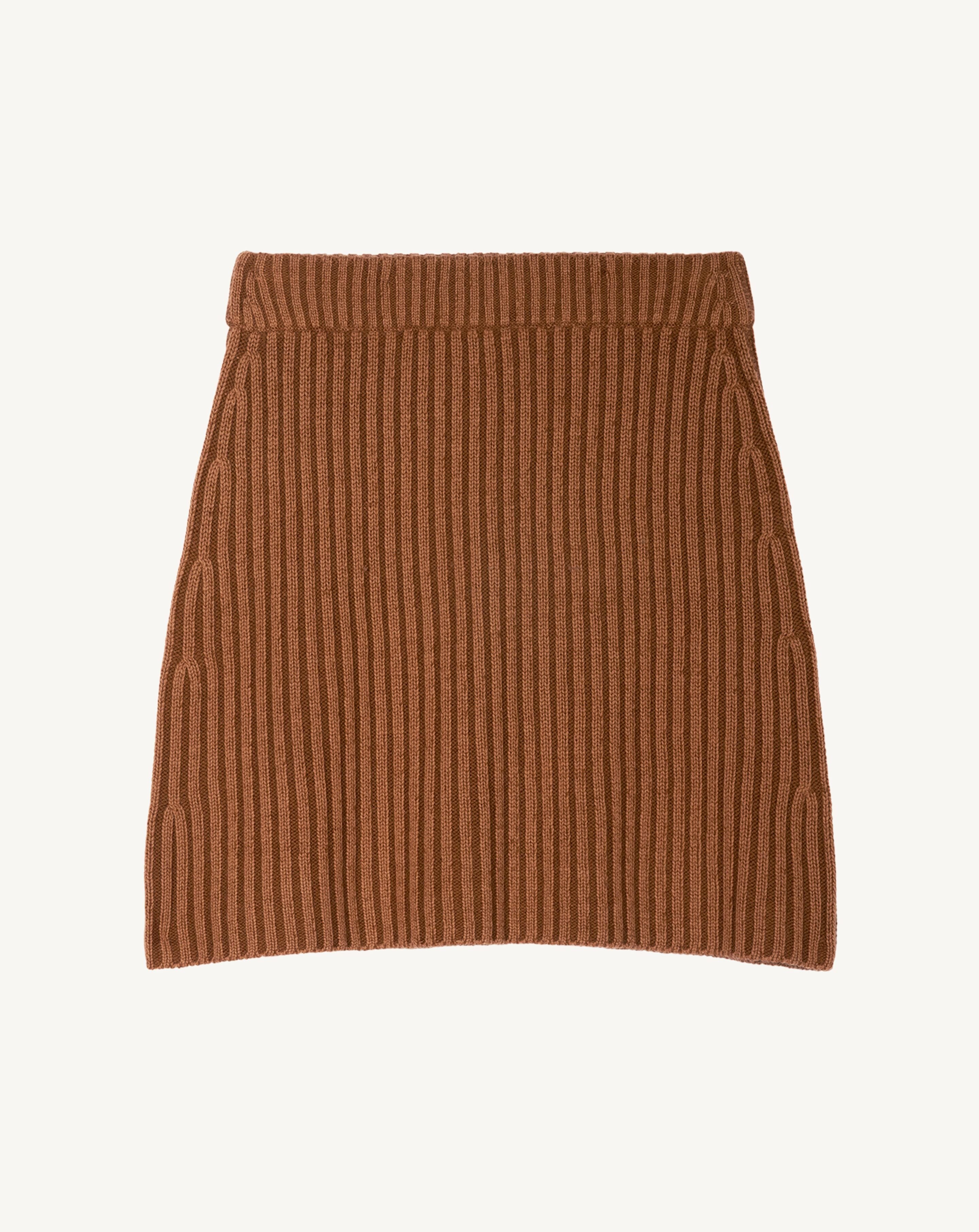 Mini jupe à côtes-CARAMEL-95% laine 5% cachemire
