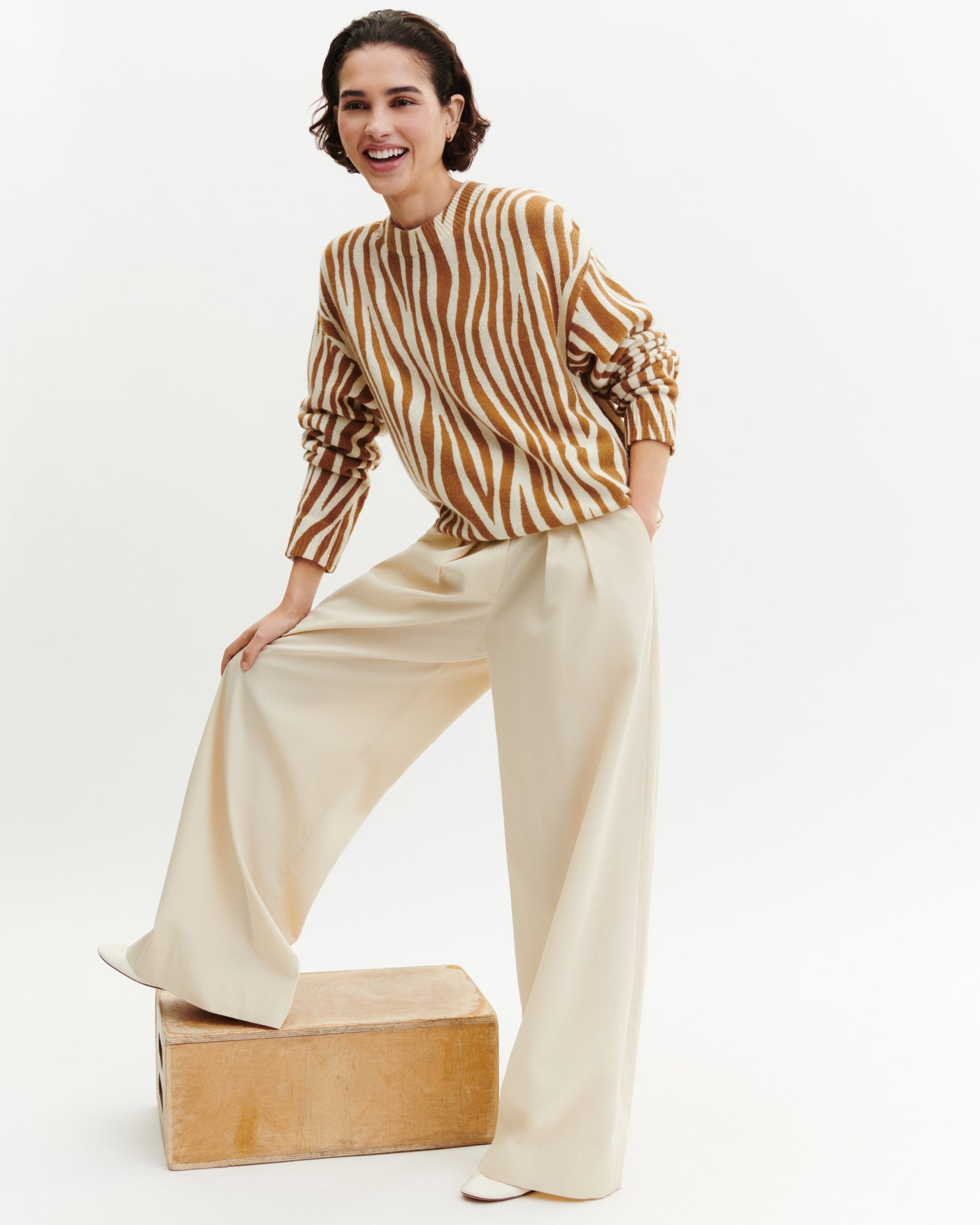 Pull col rond imprimé-MACCHIATO/NATUREL-100% cachemire