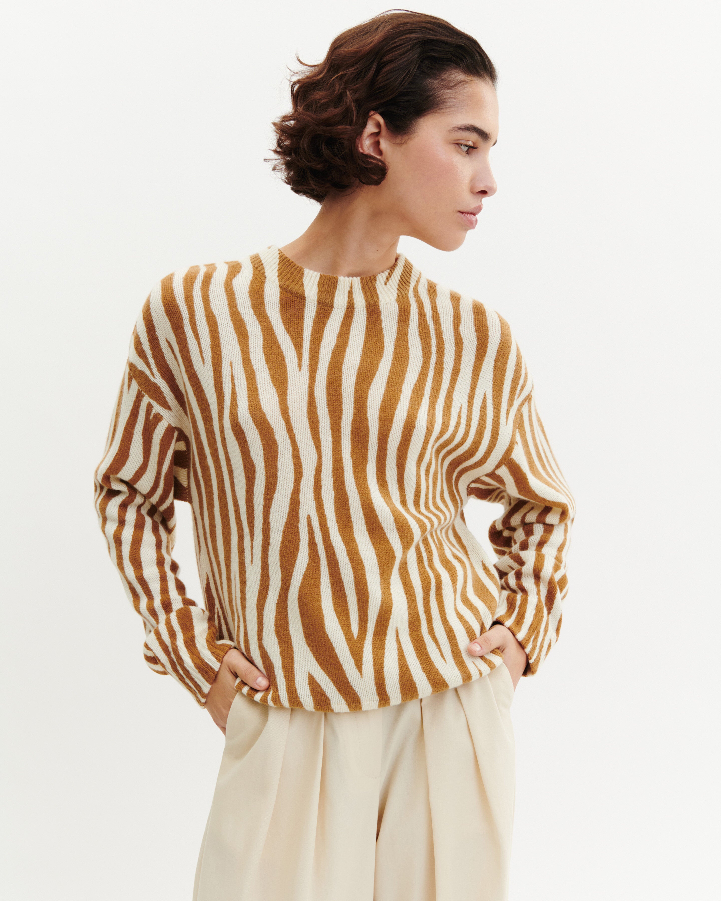 Pull col rond imprimé-MACCHIATO/NATUREL-100% cachemire