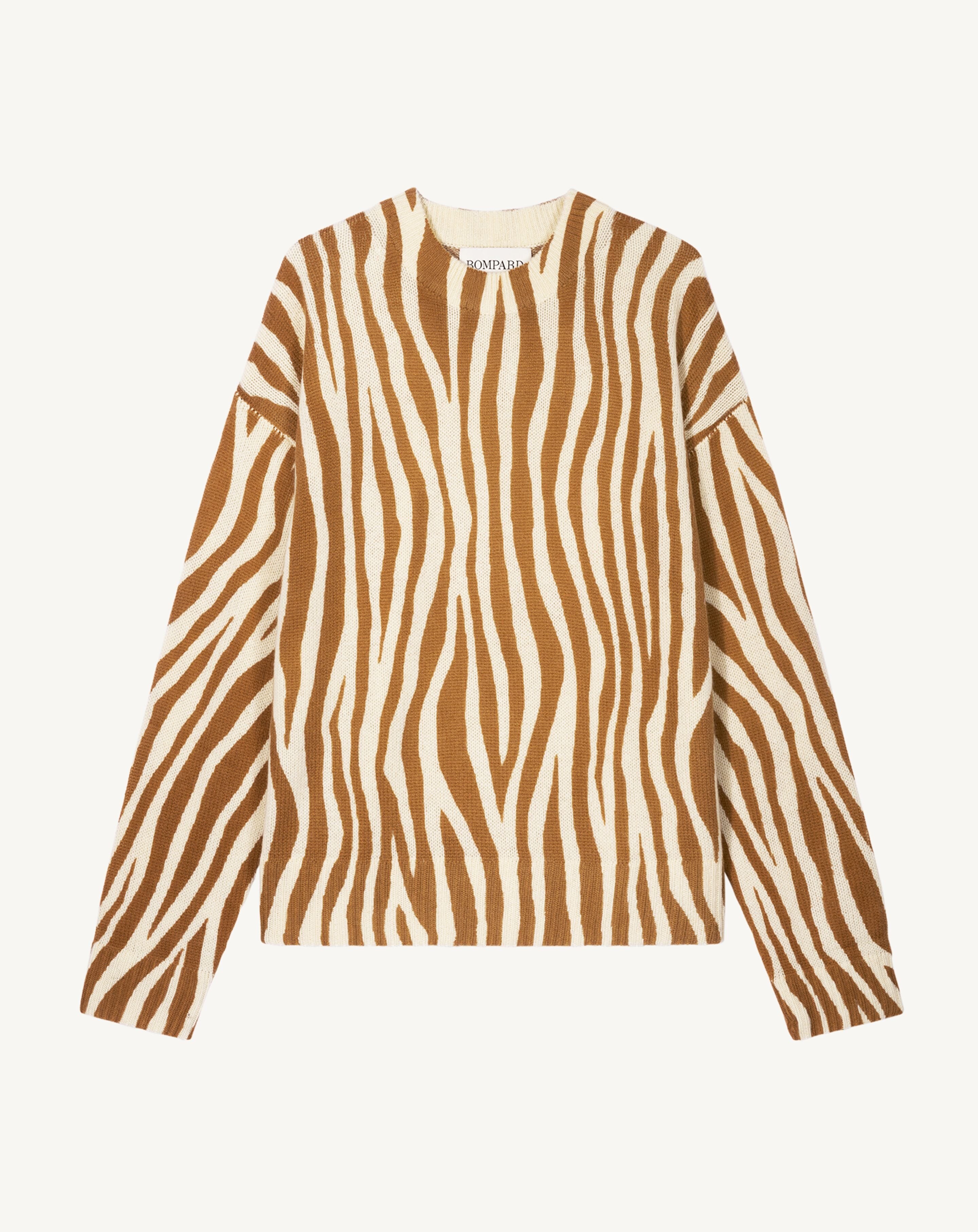 Pull col rond imprimé-MACCHIATO/NATUREL-100% cachemire