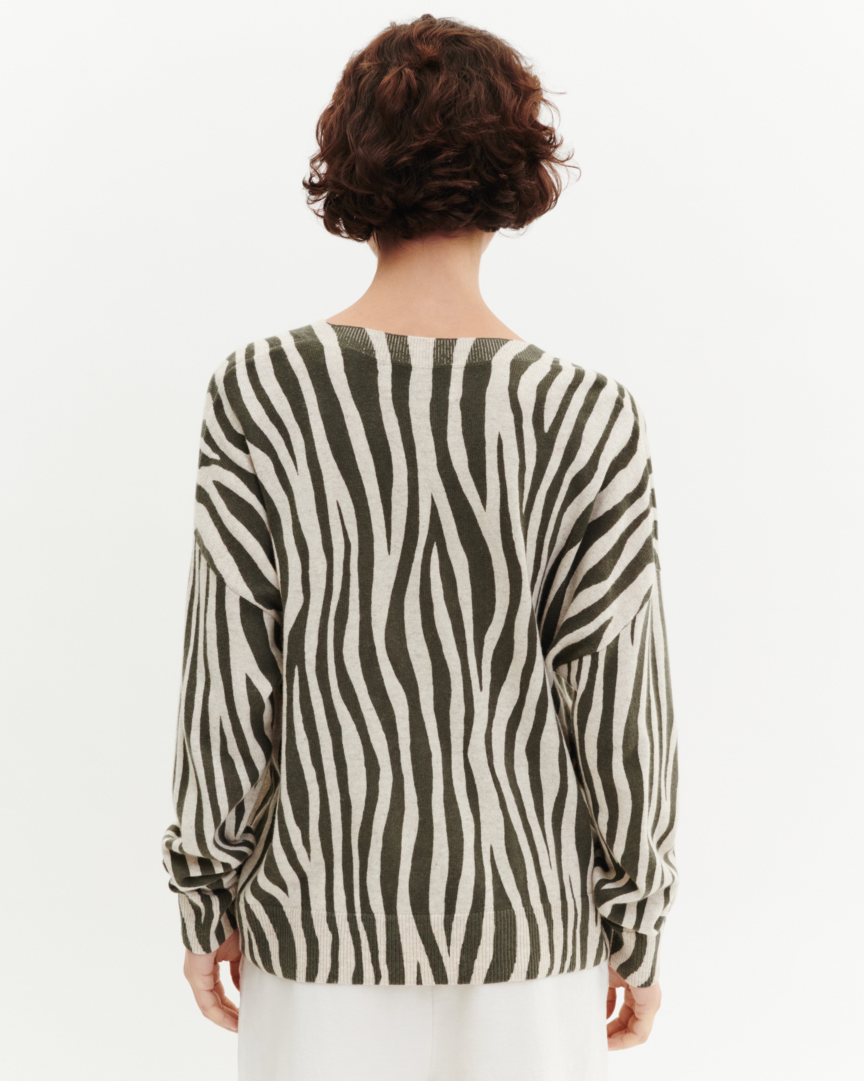 Pull col V imprimé-KAKI OMBRE/TOURTERELLE-70% cachemire 30% soie