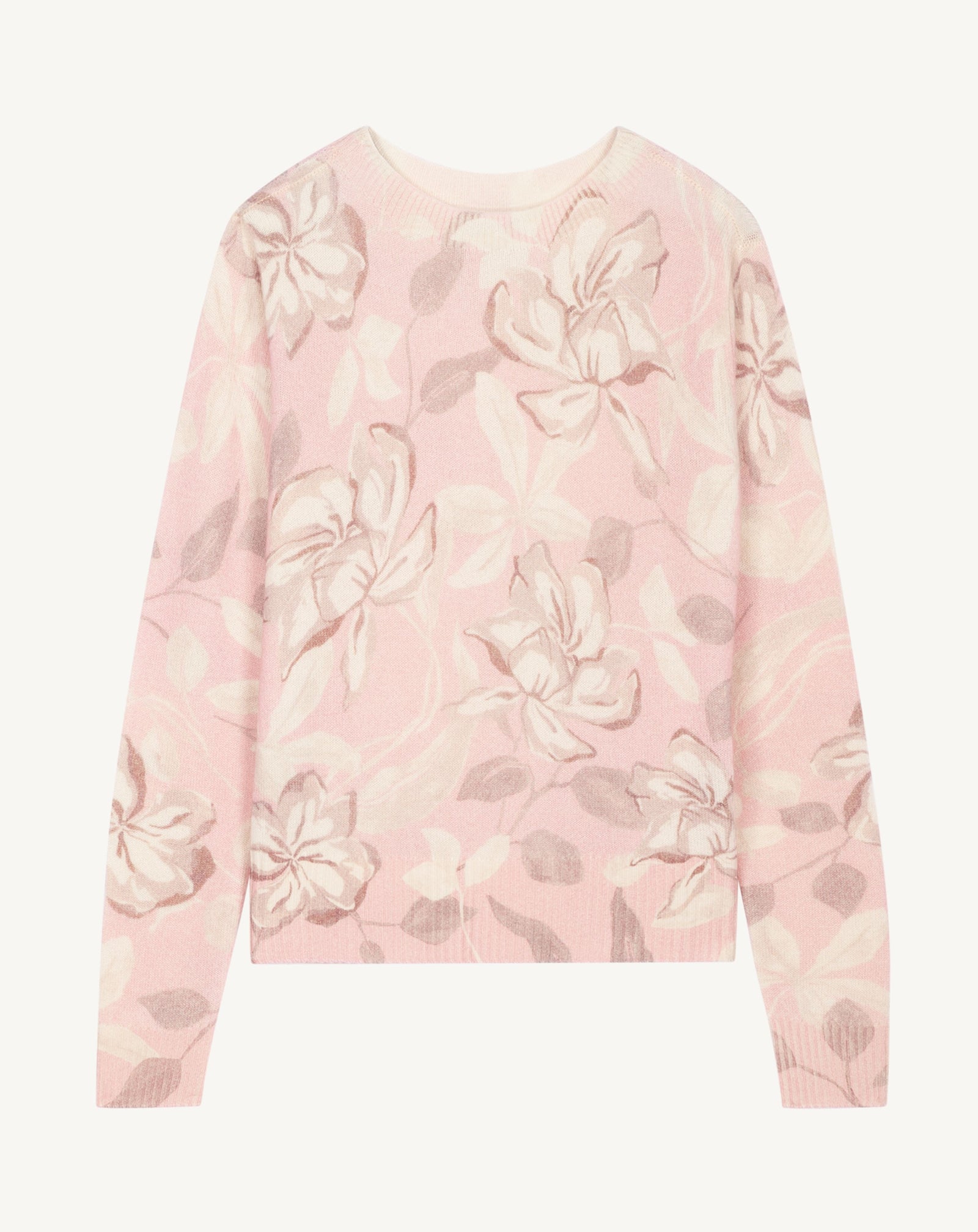 Pull col rond imprimé-CERISIER-100% cachemire