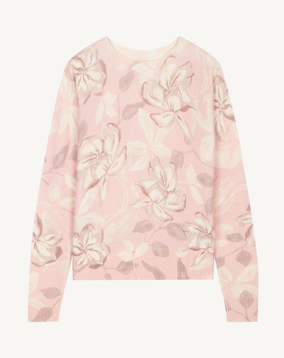 Pull col rond imprimé-CERISIER-100% cachemire