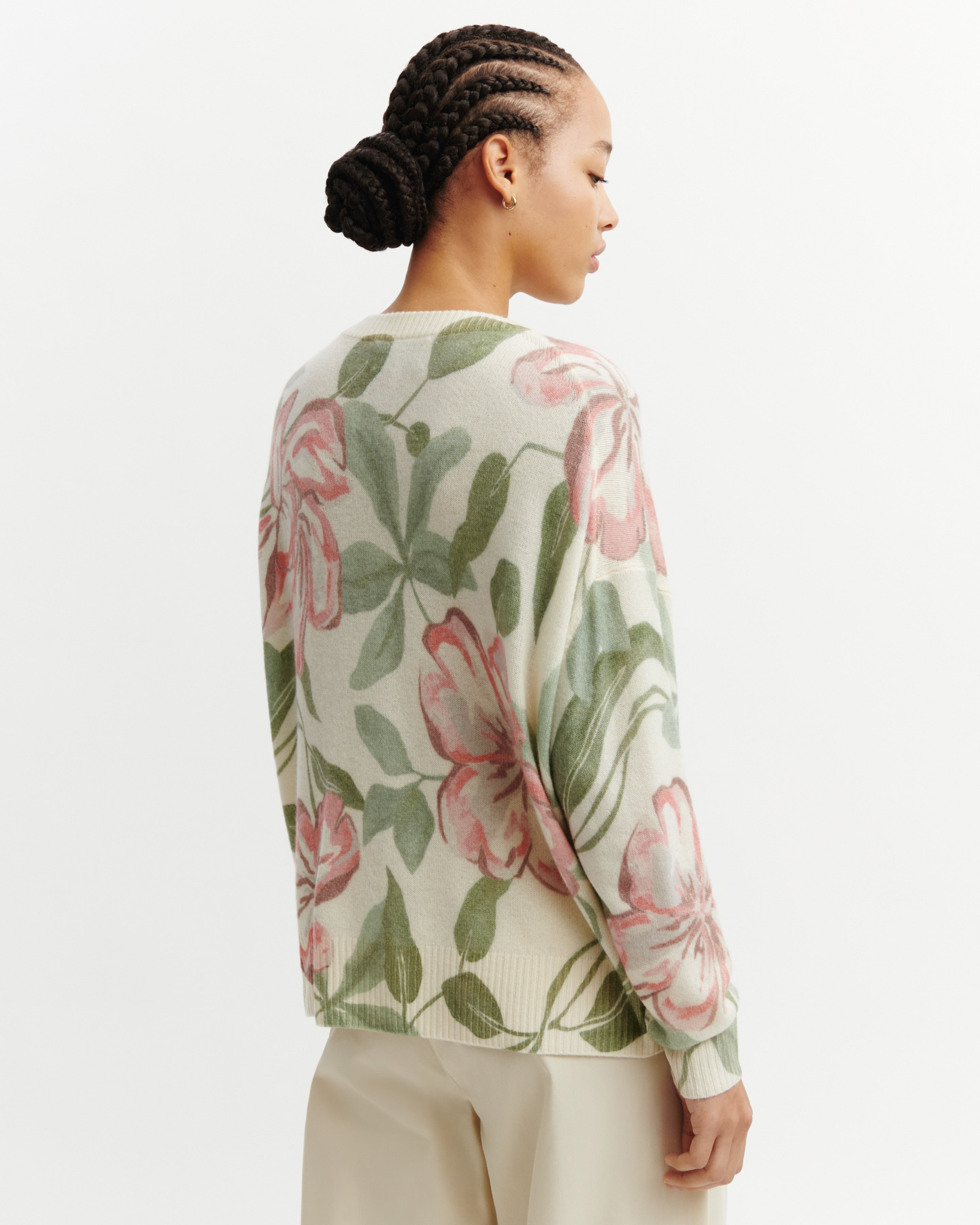 Col rond oversized imprimé-NATUREL-100% cachemire