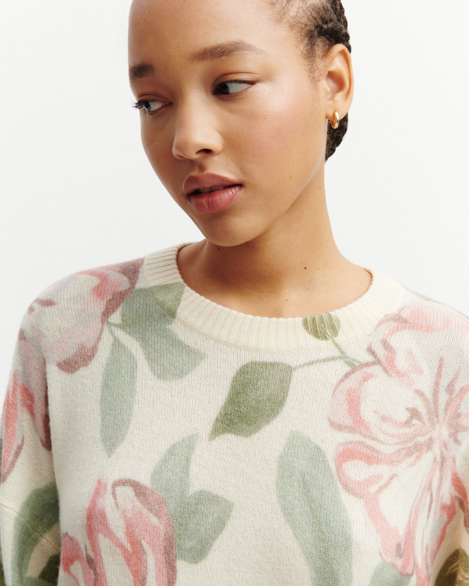 Col rond oversized imprimé-NATUREL-100% cachemire