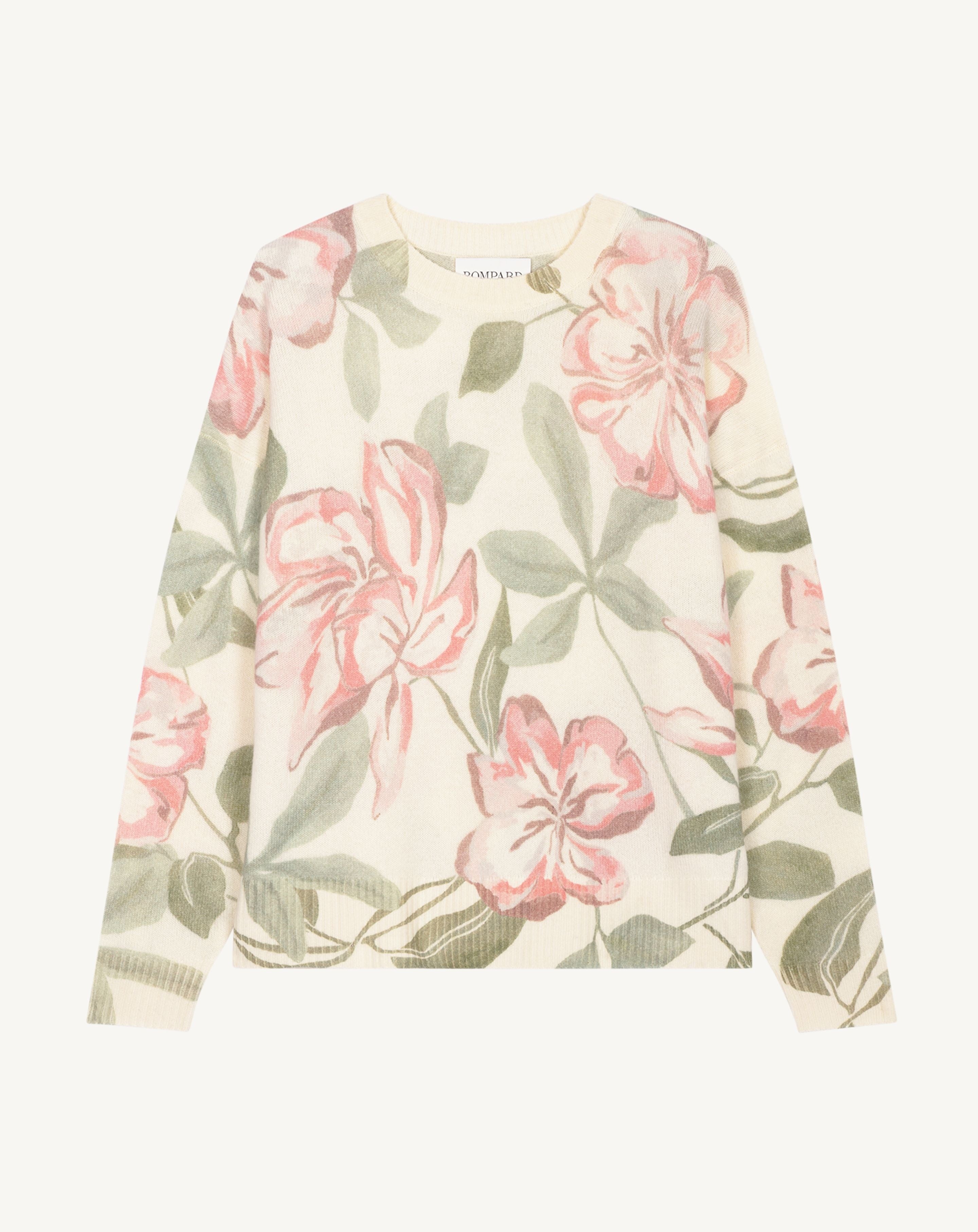 Col rond oversized imprimé-NATUREL-100% cachemire