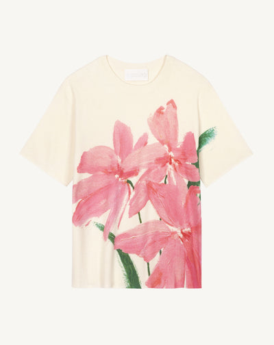 T-shirt ample imprimé-NATUREL-70% coton 30% cachemire