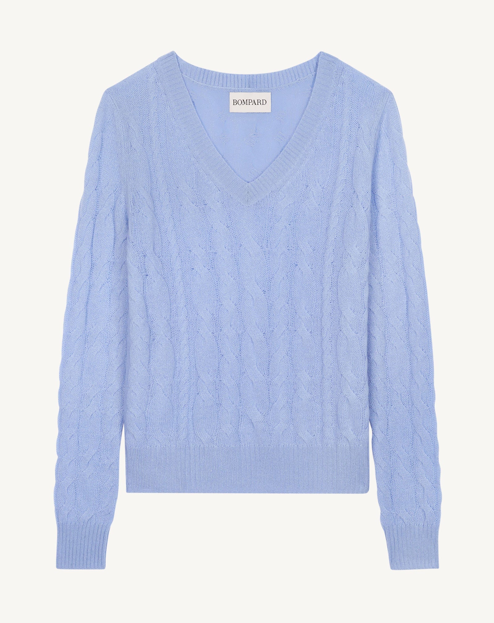 Pull col V à torsades-BLEU AGATE-100% cachemire