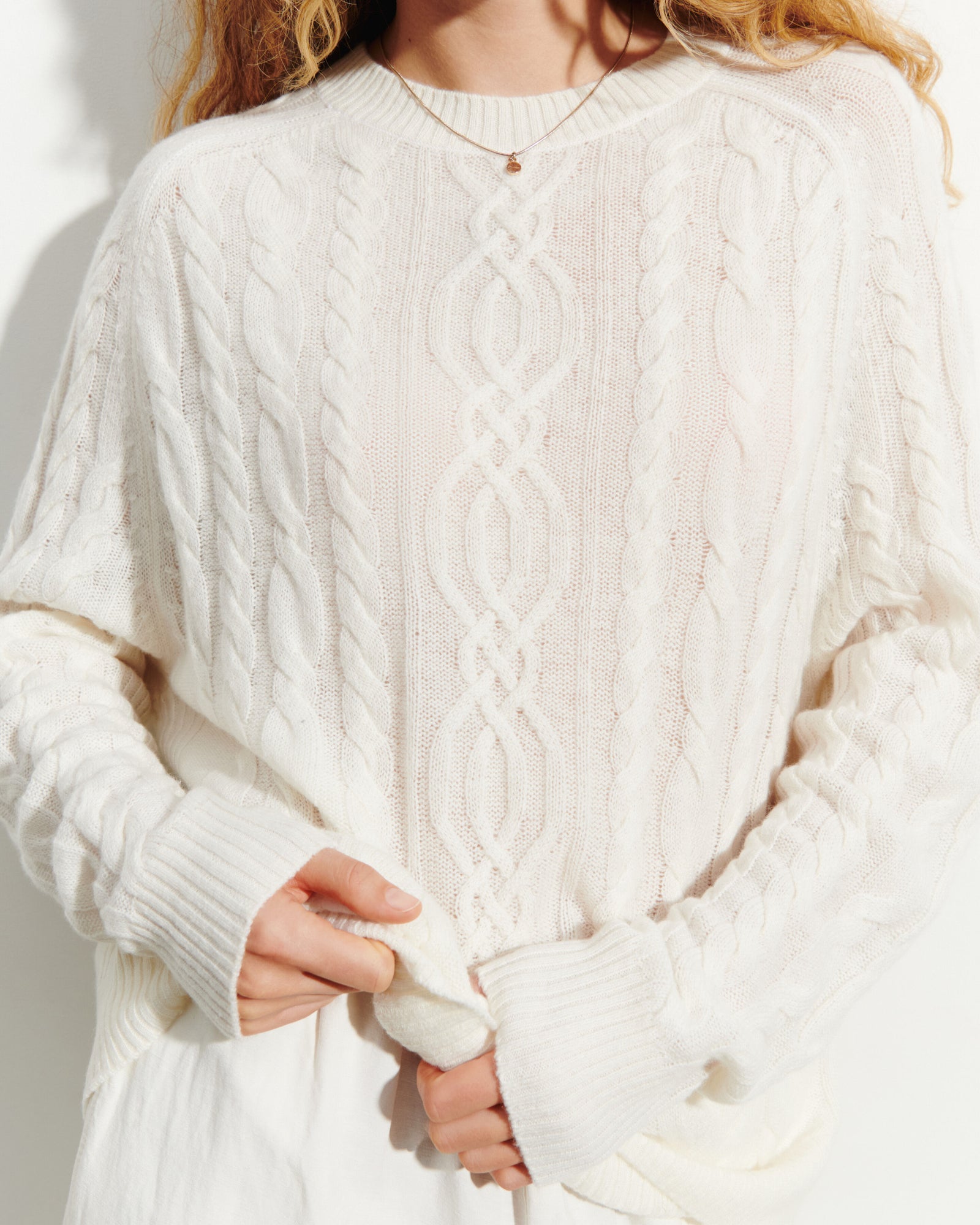 Pull col rond à torsades-NATUREL-100% cachemire