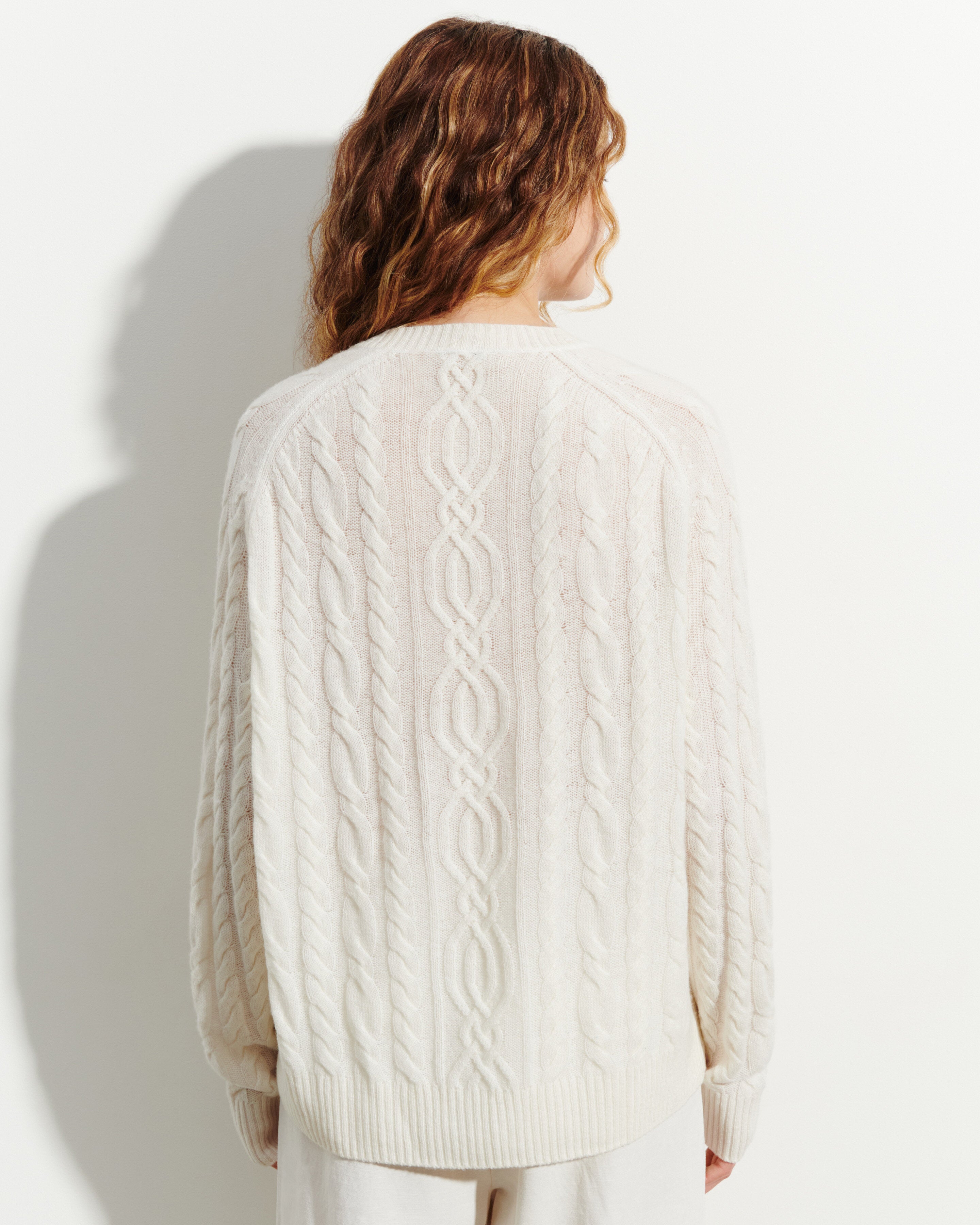 Pull col rond à torsades-NATUREL-100% cachemire
