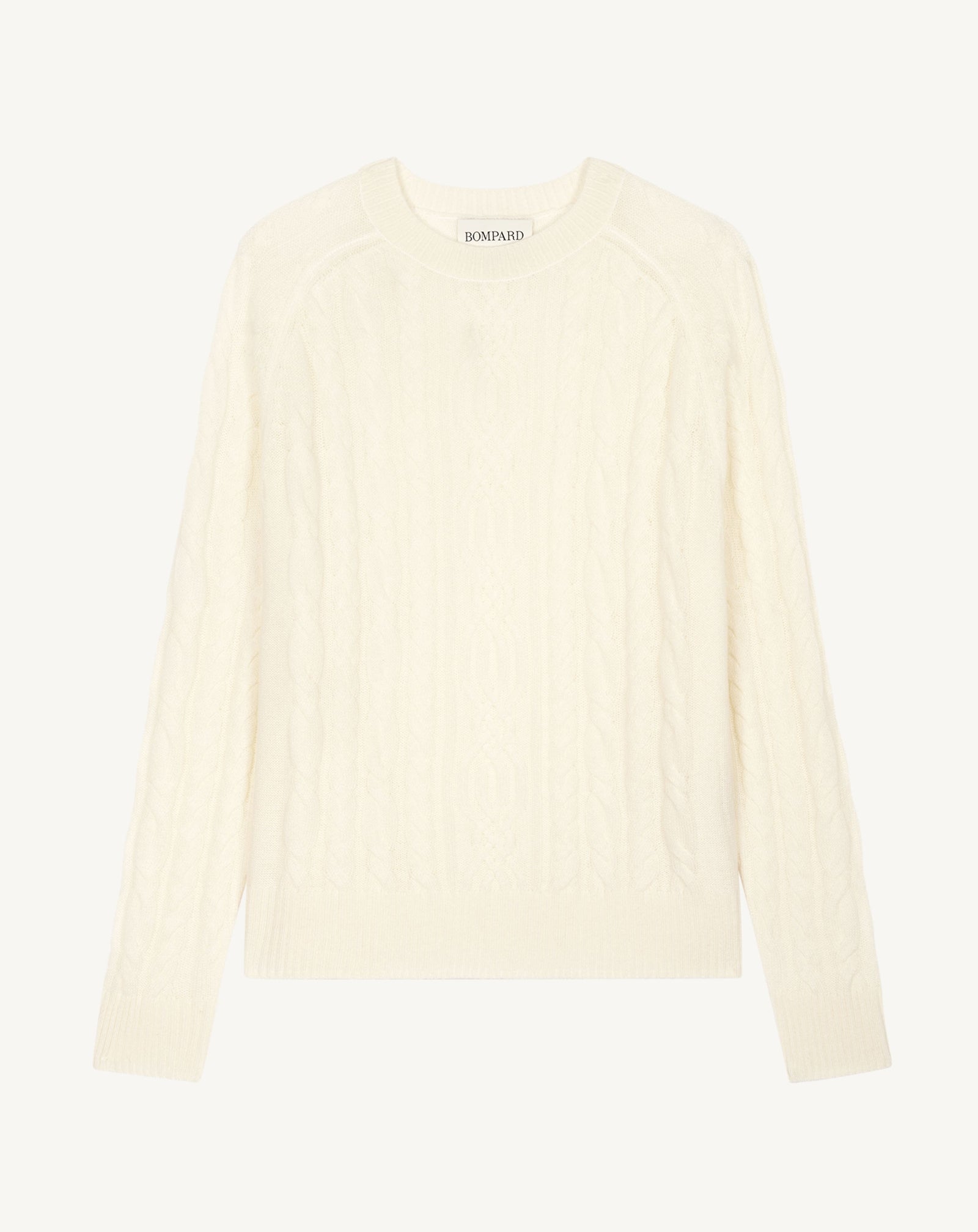 Pull col rond à torsades-NATUREL-100% cachemire