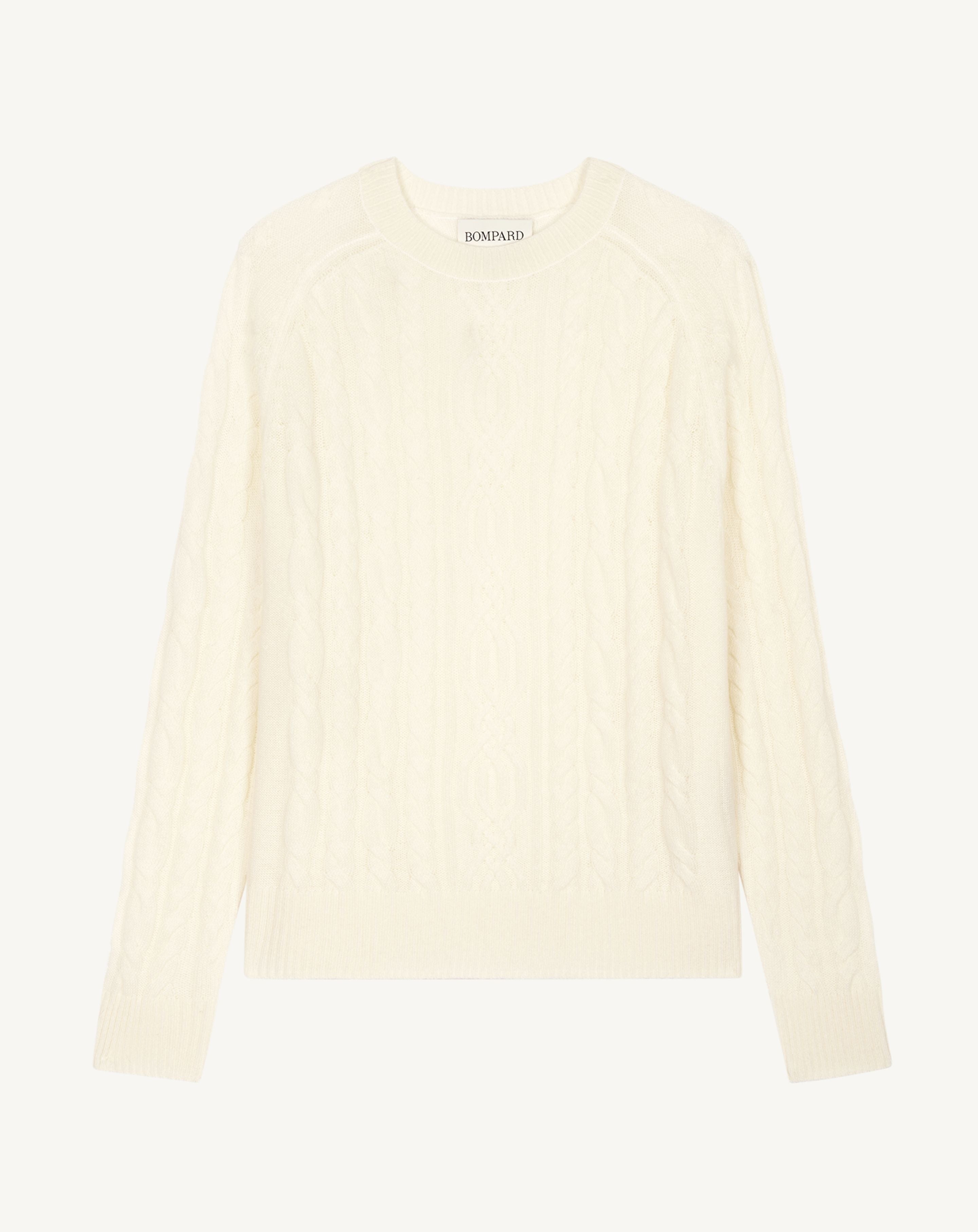 Pull col rond à torsades-NATUREL-100% cachemire