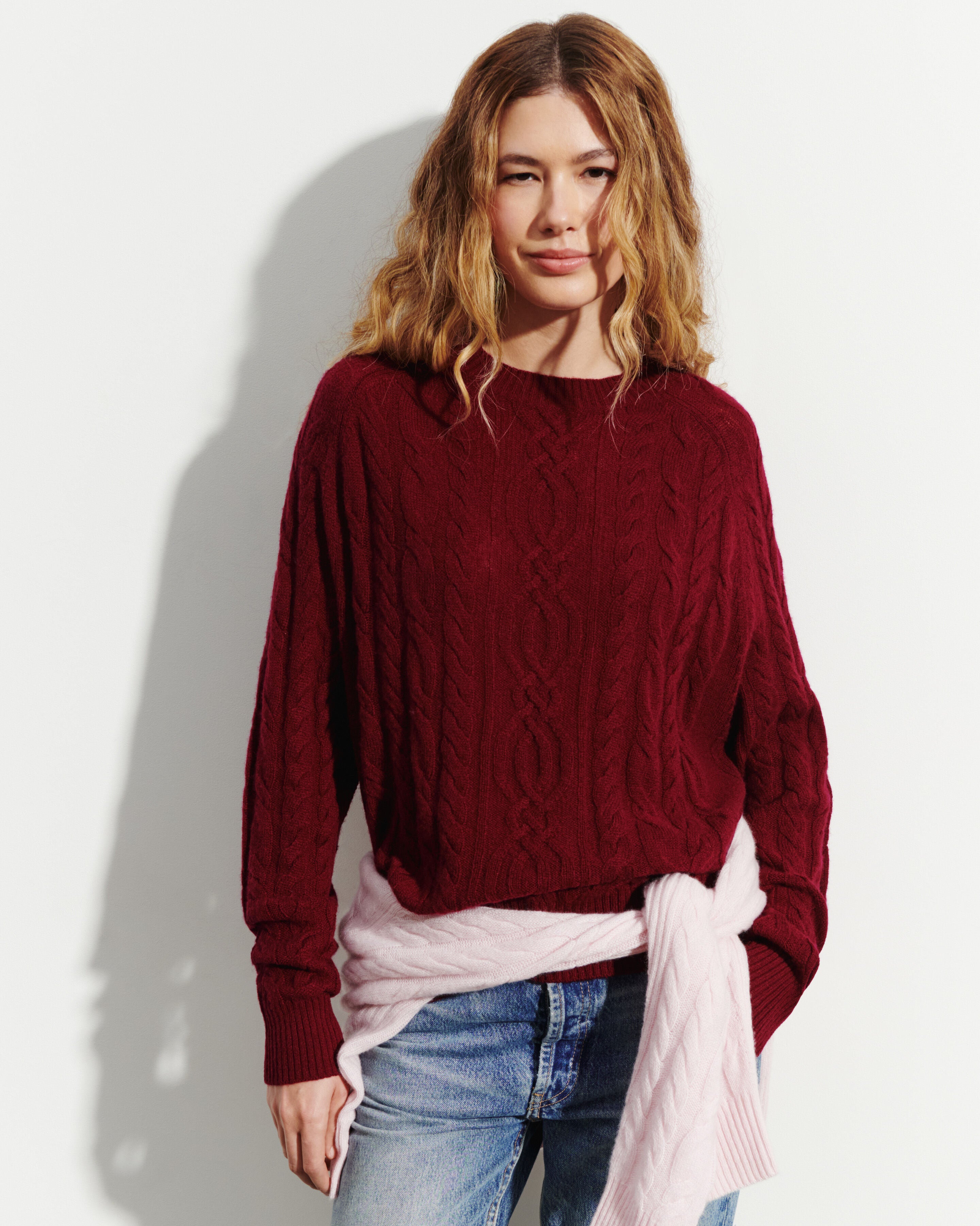 Pull col rond à torsades-OXALIS-100% cachemire