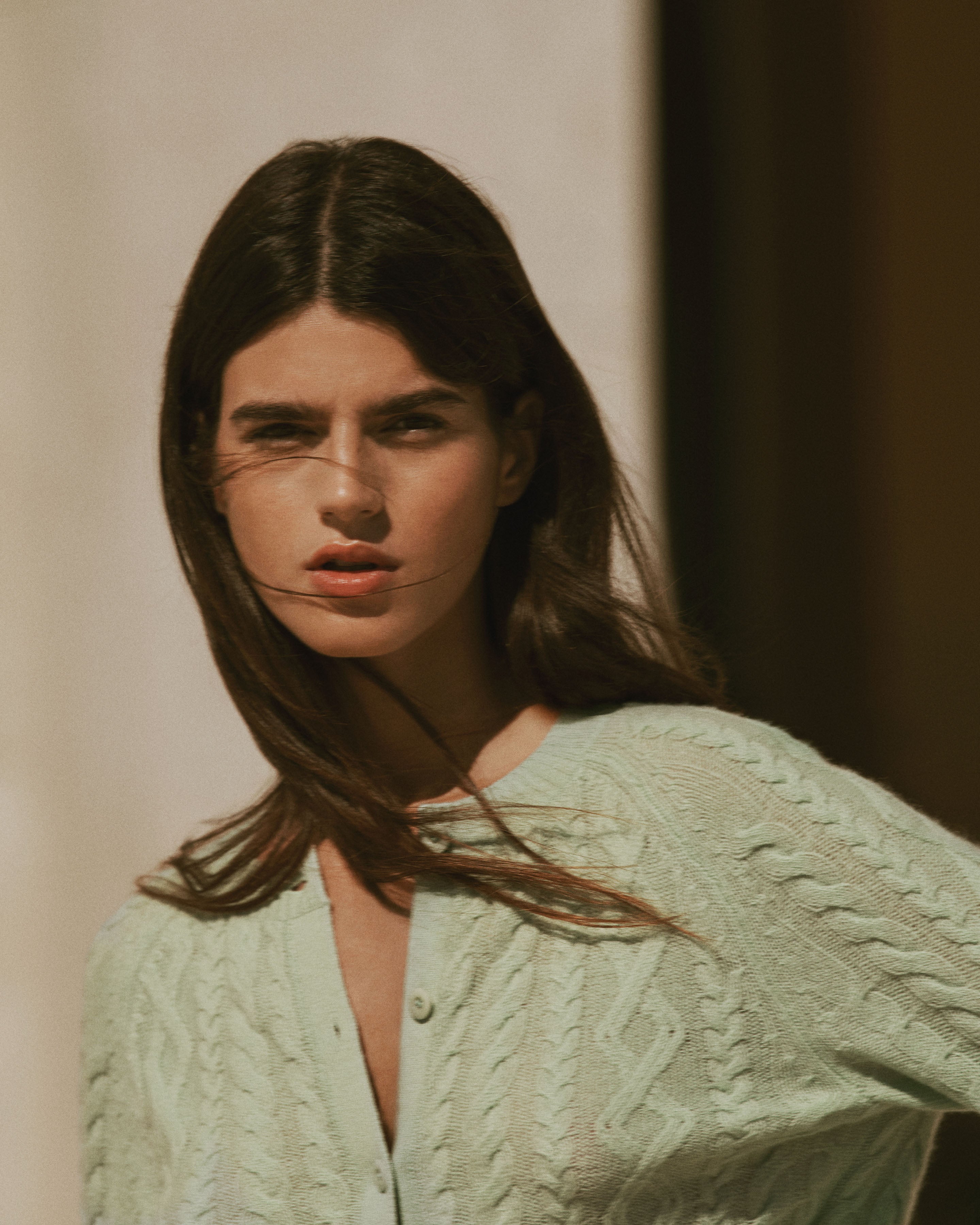 Cardigan à torsades-VERT AMANDE-100% cachemire