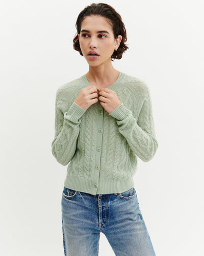 Cardigan à torsades-VERT AMANDE-100% cachemire