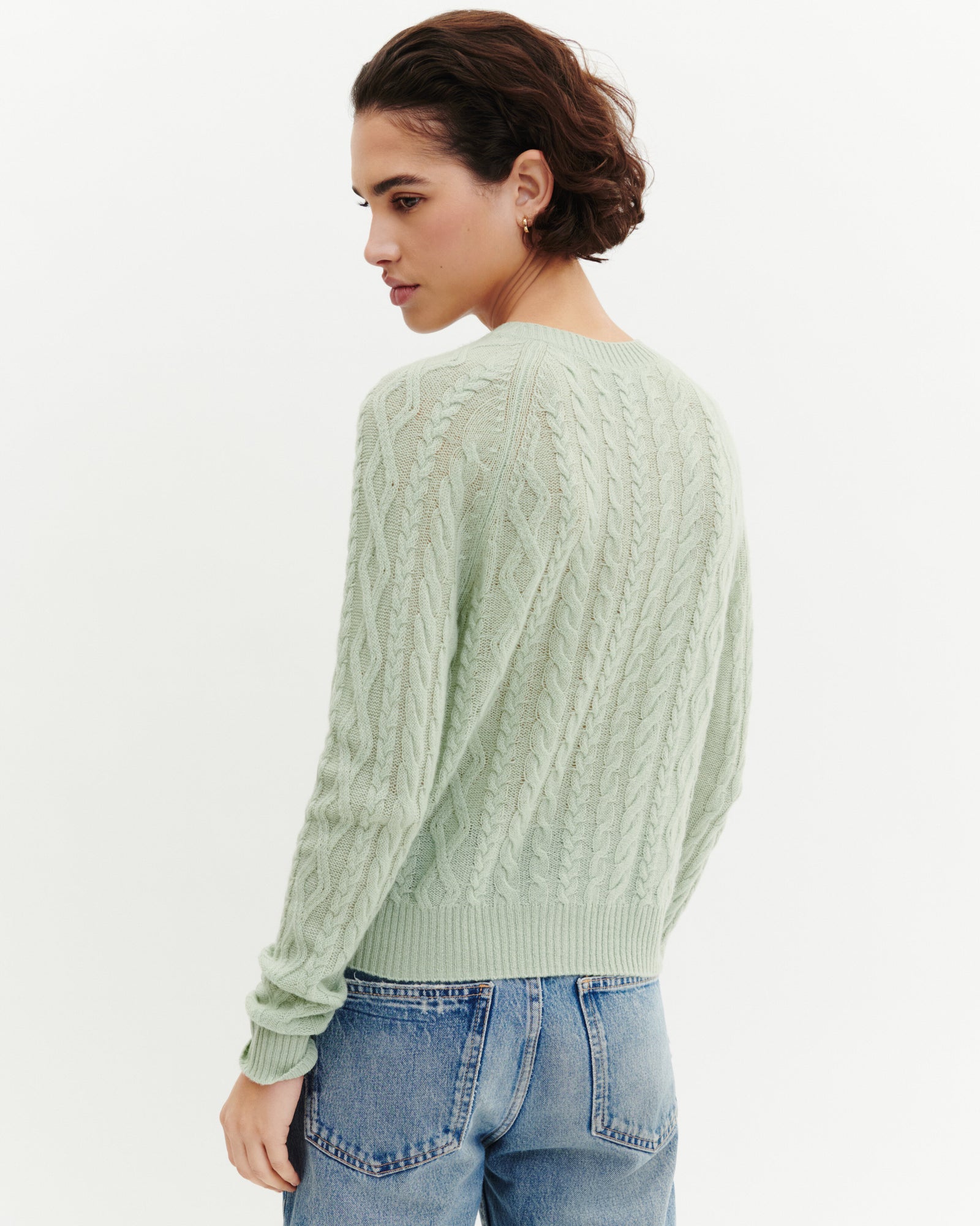 Cardigan à torsades-VERT AMANDE-100% cachemire