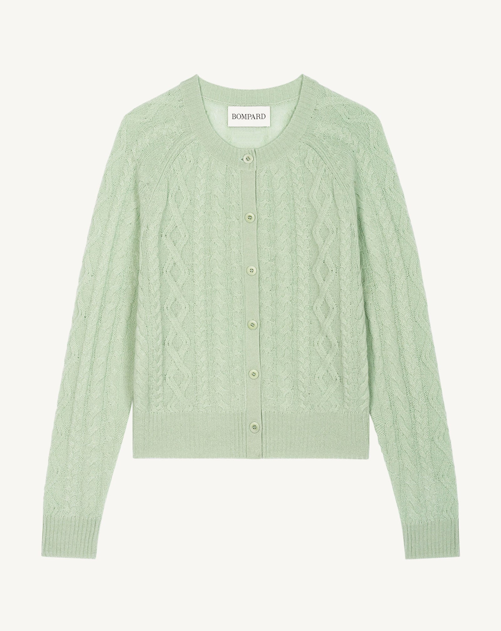 Cardigan à torsades-VERT AMANDE-100% cachemire