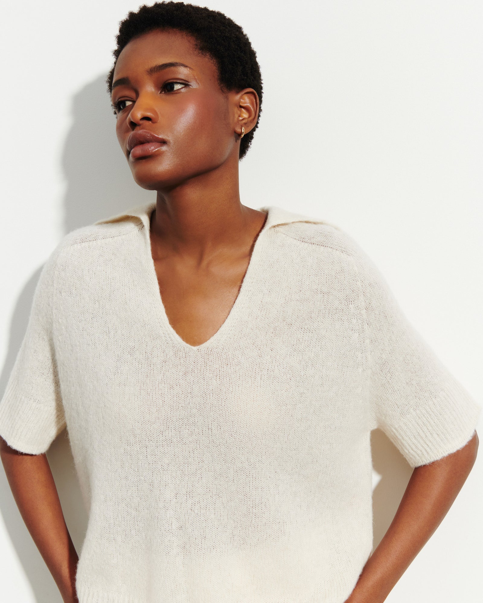 Polo maille plume-NATUREL-40% : baby alpaga; 32% : soie; 28% : cachemire