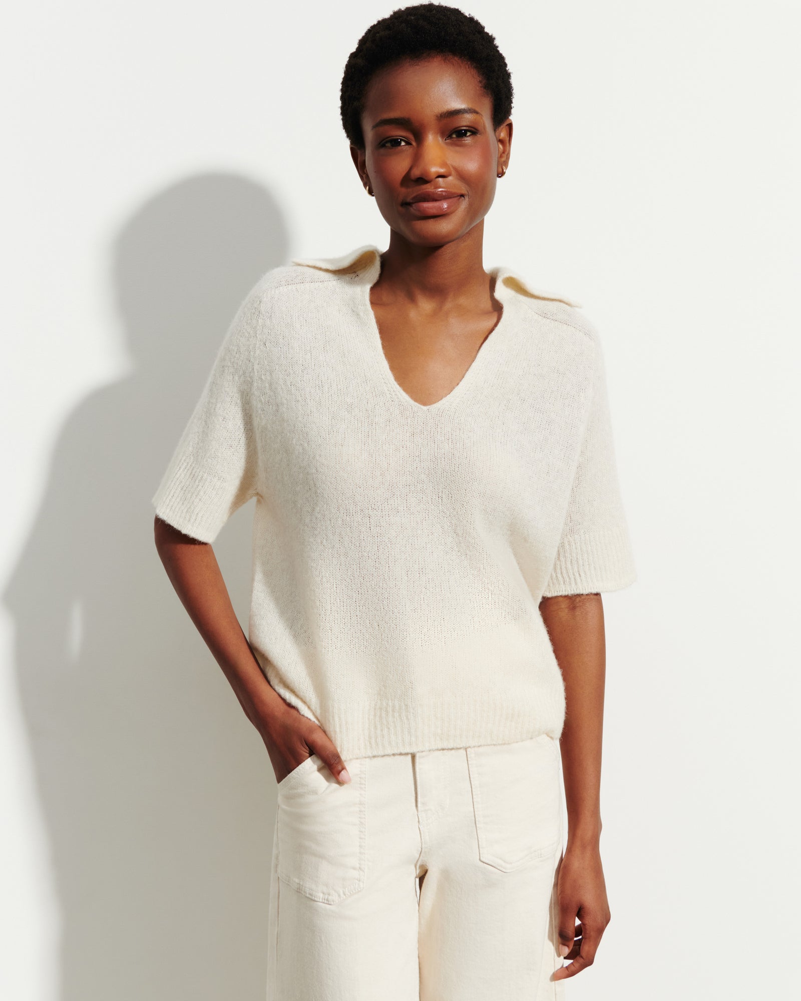 Polo maille plume-NATUREL-40% : baby alpaga; 32% : soie; 28% : cachemire