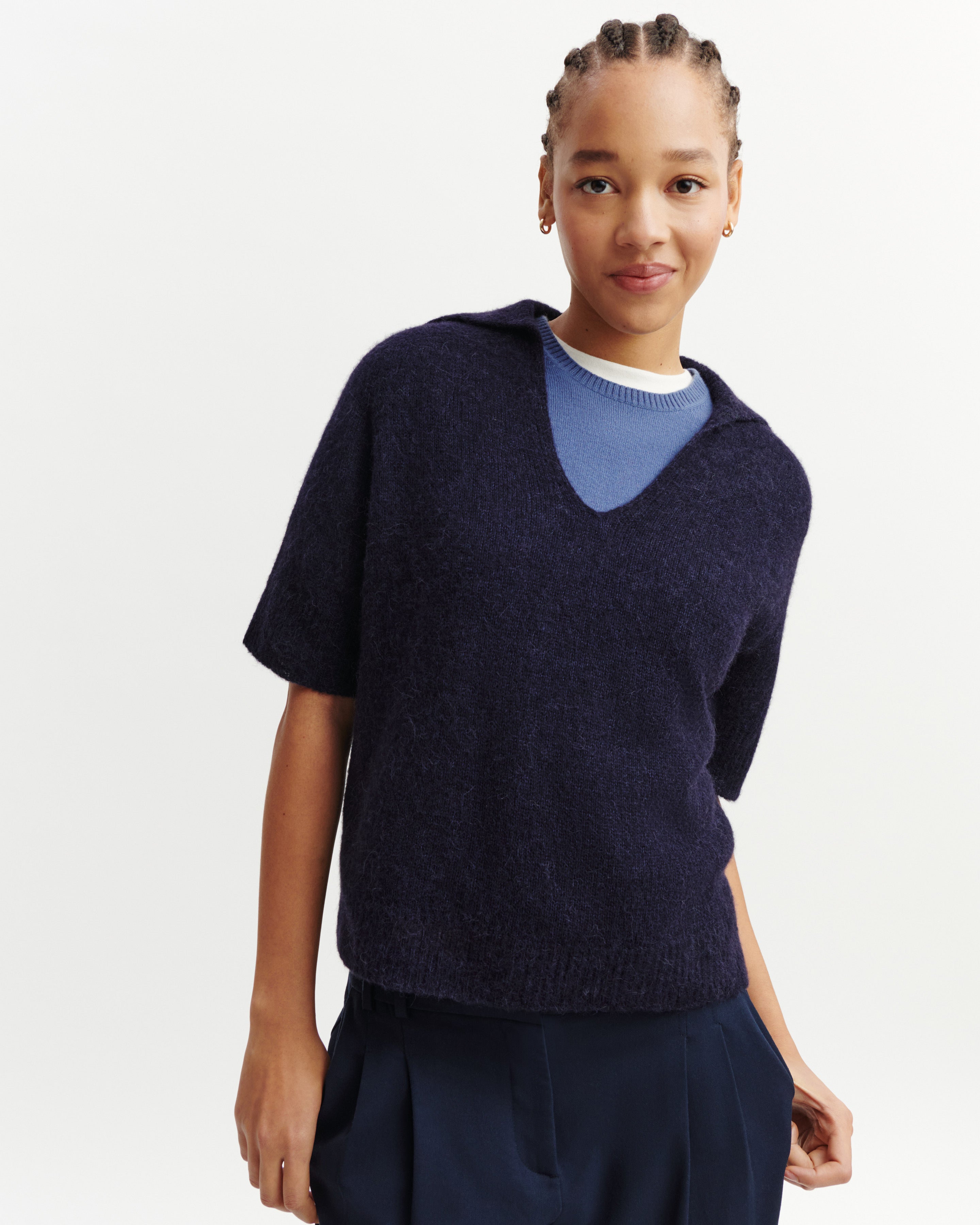 Polo maille plume-MARINE-40% : baby alpaga; 32% : soie; 28% : cachemire