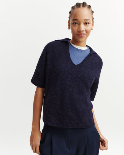 Polo maille plume-MARINE-40% : baby alpaga; 32% : soie; 28% : cachemire